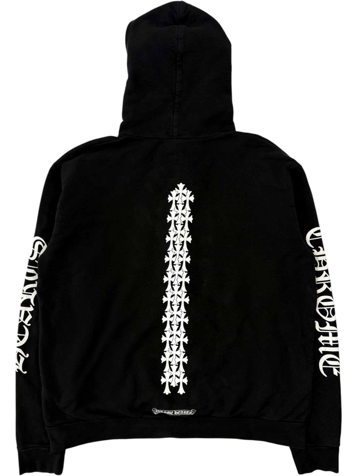 Gothic Chrome Hearts Sleeve Lettering on Black Cross Cemetery Hoodie