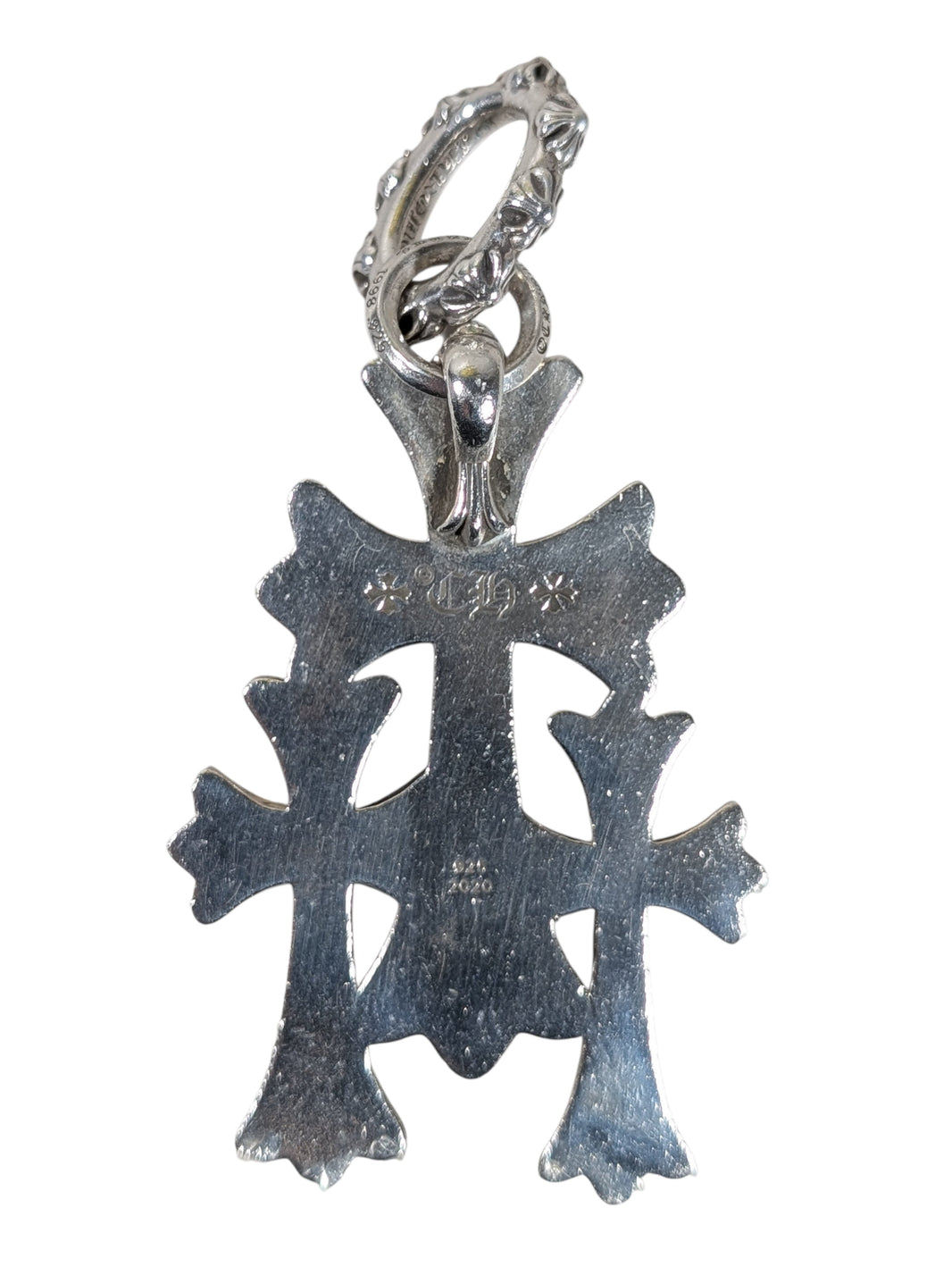 chrome hearts triple cross pendant charm back view sterling silver 925 keychain collectible