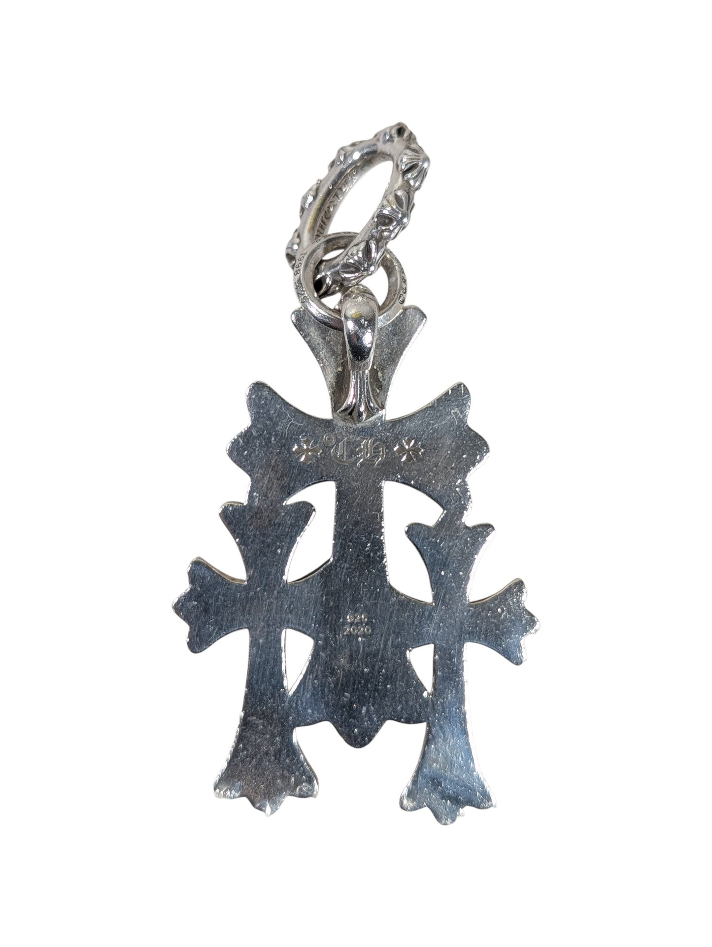 chrome hearts triple cross pendant charm back view sterling silver 925 keychain collectible
