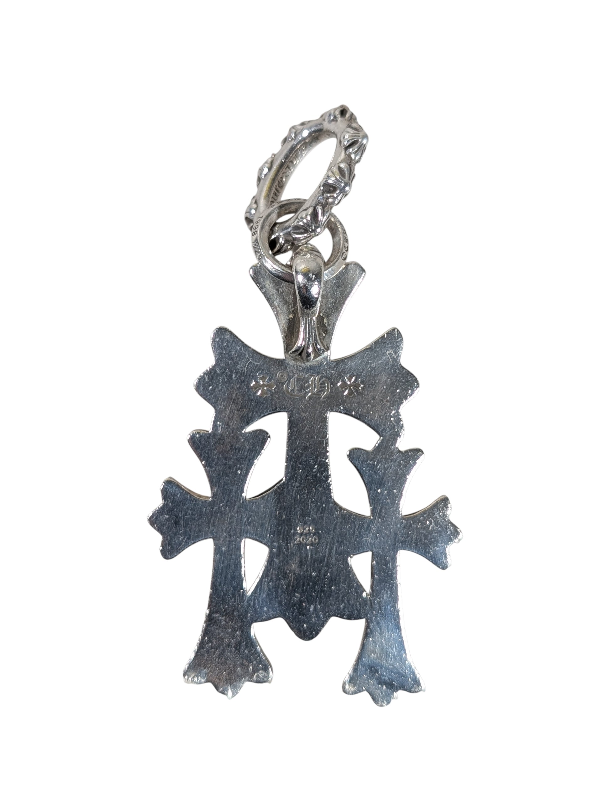 chrome hearts triple cross pendant charm back view sterling silver 925 keychain collectible