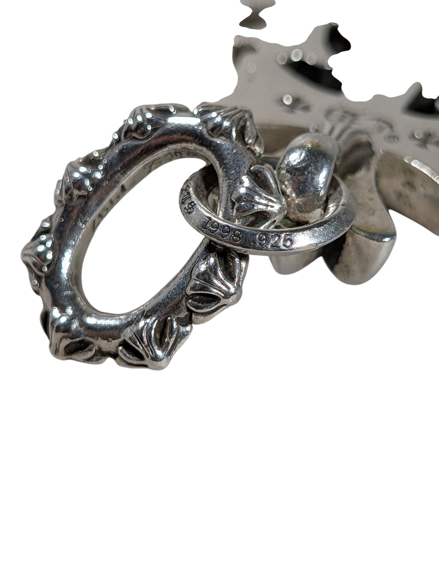chrome hearts triple cross pendant charm front engraving sterling silver 925 jewelry detail