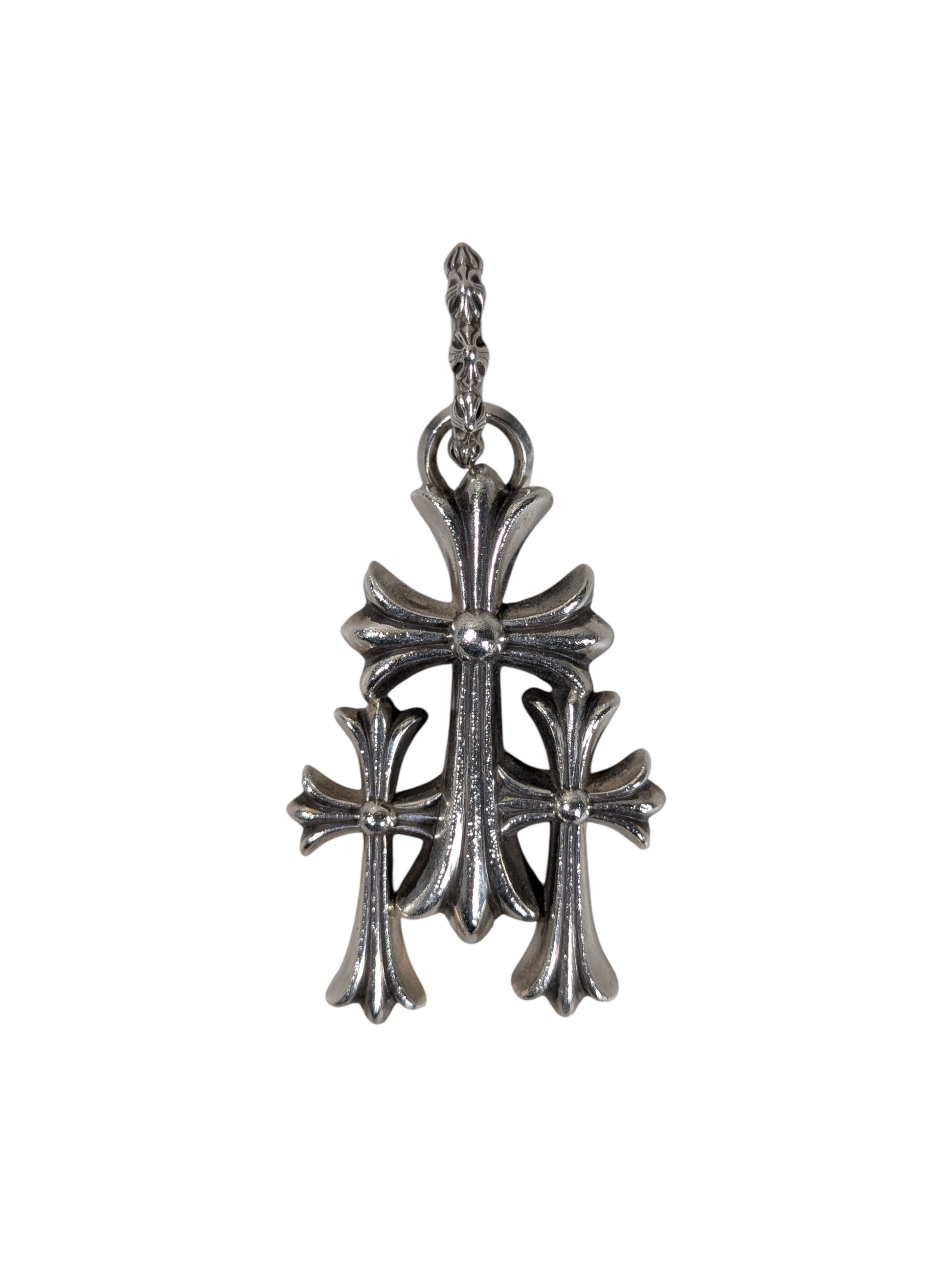 chrome hearts large triple cross pendant charm keychain sterling silver 925 front view jewelry