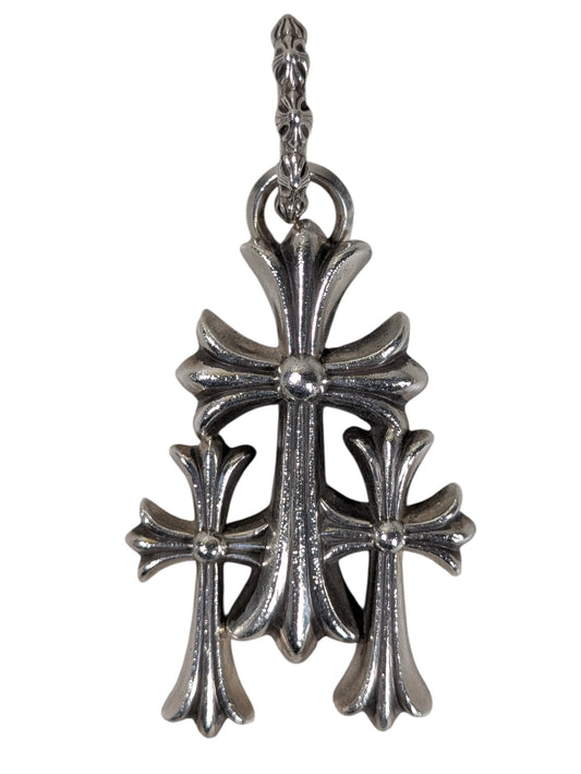 chrome hearts large triple cross pendant charm keychain sterling silver 925 front view jewelry