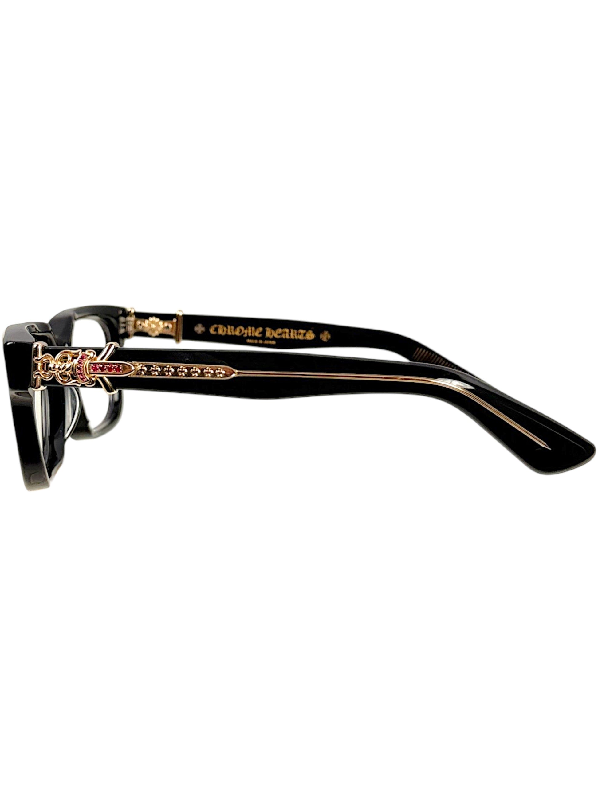 Chrome Hearts Vagillionaire II black acetate glasses with gold dagger temple