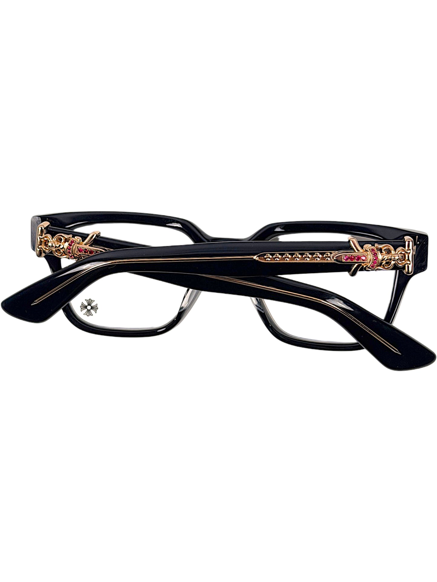 Chrome Hearts ruby pave dagger temple on black Vagillionaire II frames