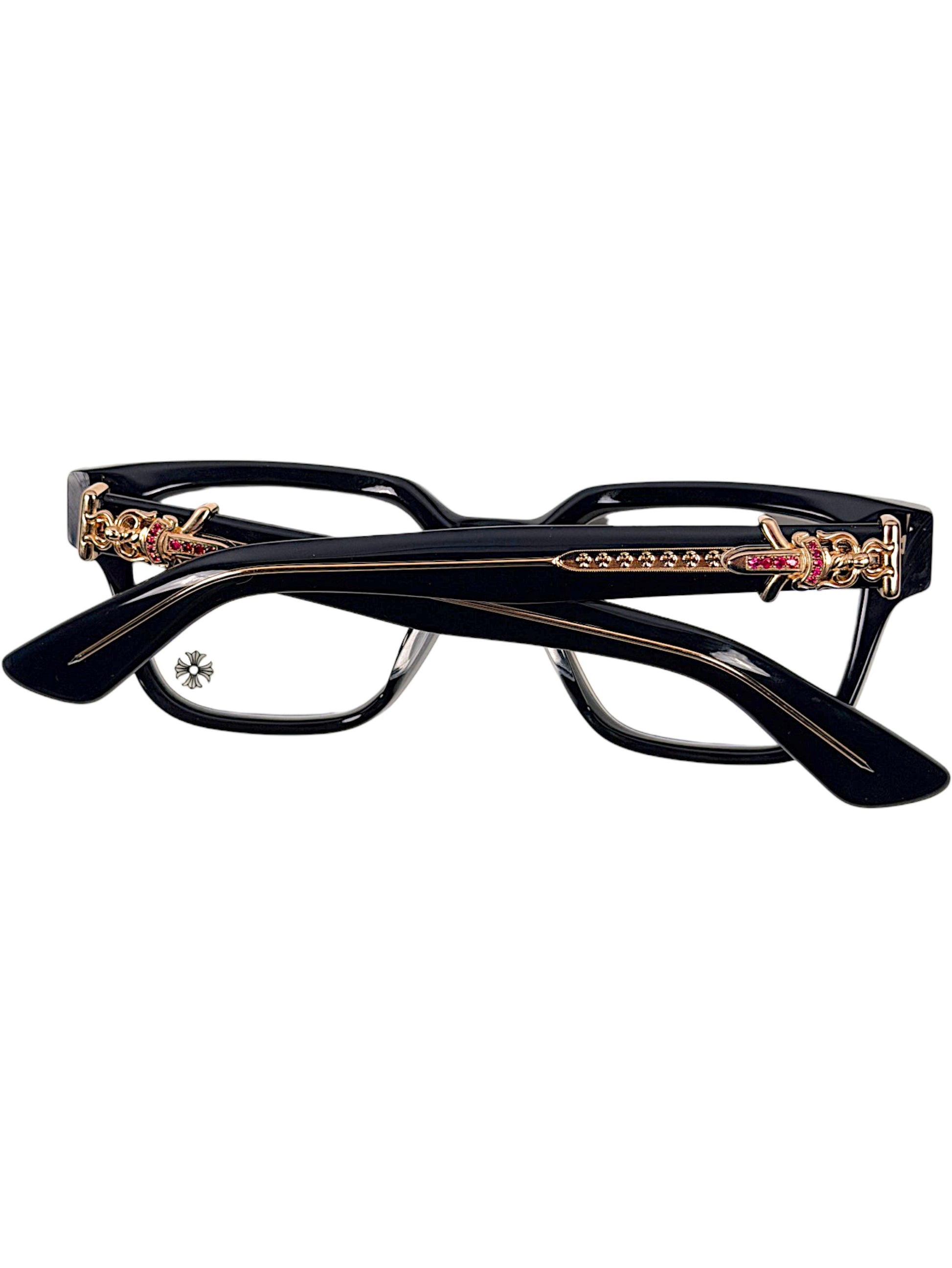 Chrome Hearts ruby pave dagger temple on black Vagillionaire II frames