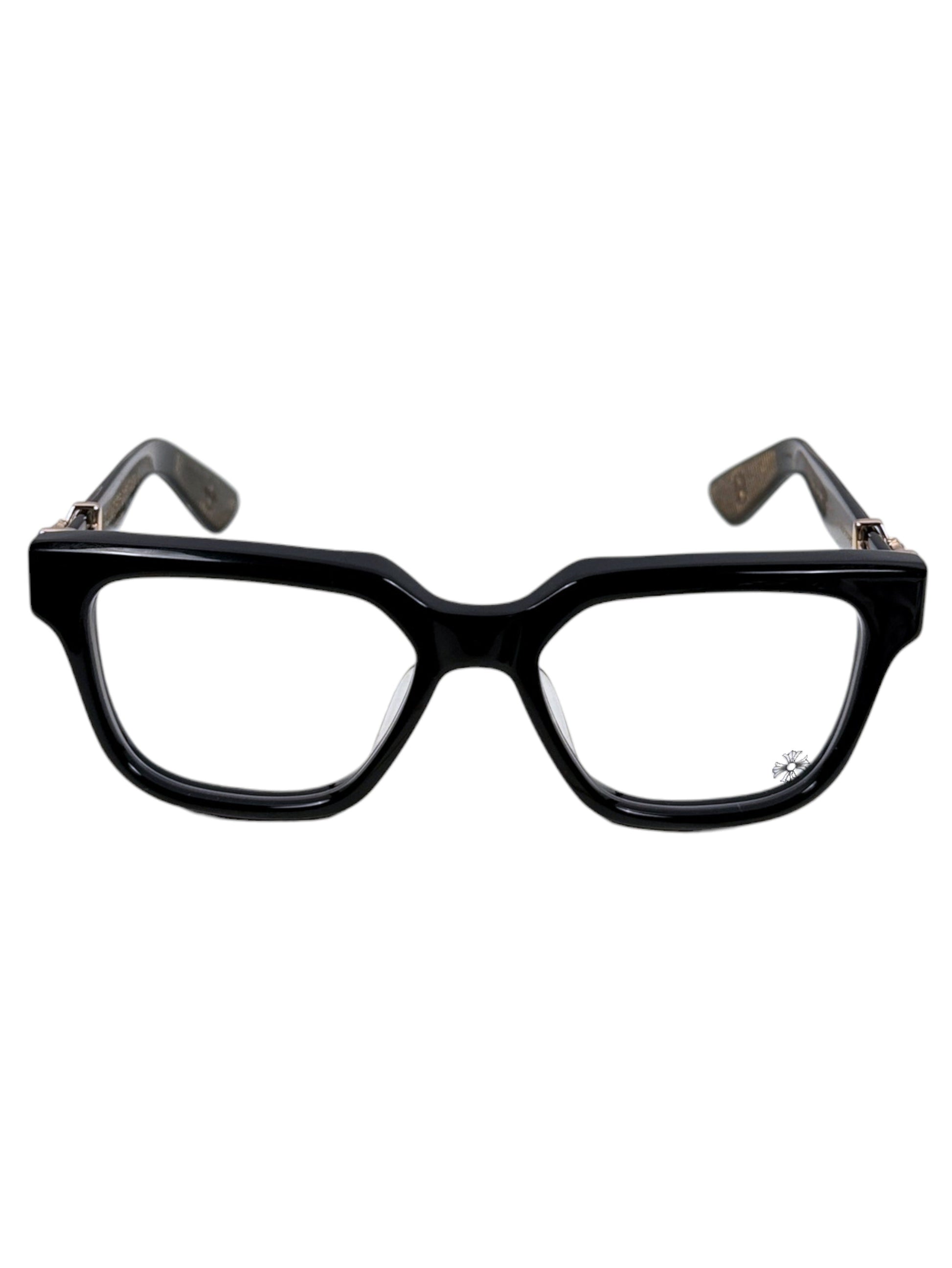 Chrome Hearts Vagillionaire II black square eyeglass frame with gold accents