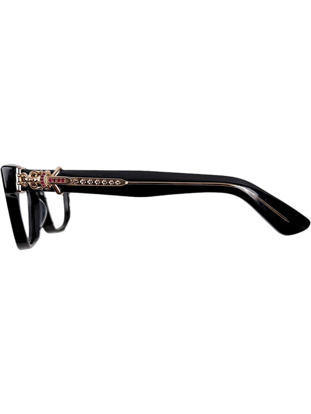 Black acetate Chrome Hearts optical frames with factory set ruby dagger