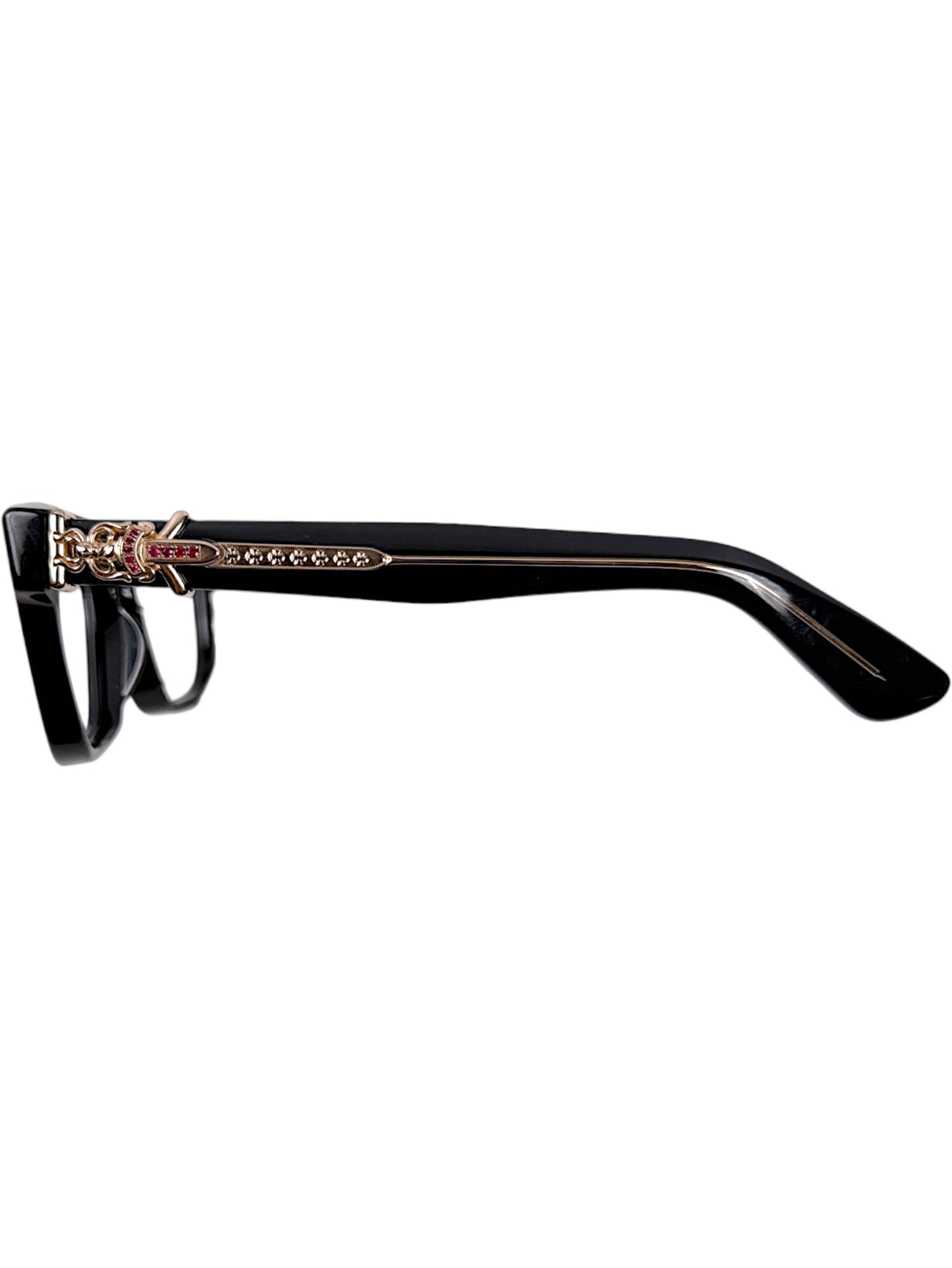 Black acetate Chrome Hearts optical frames with factory set ruby dagger
