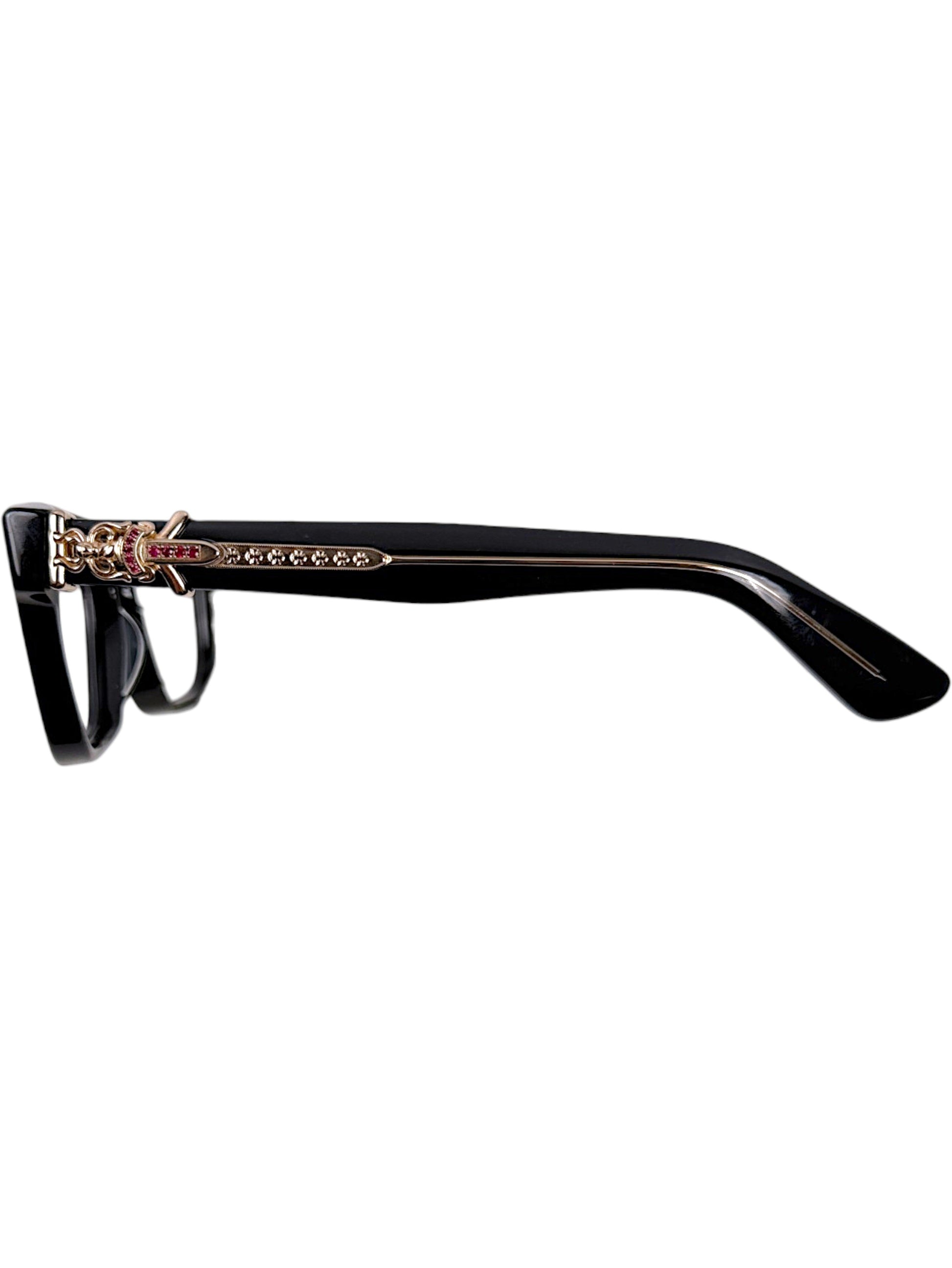 Black acetate Chrome Hearts optical frames with factory set ruby dagger