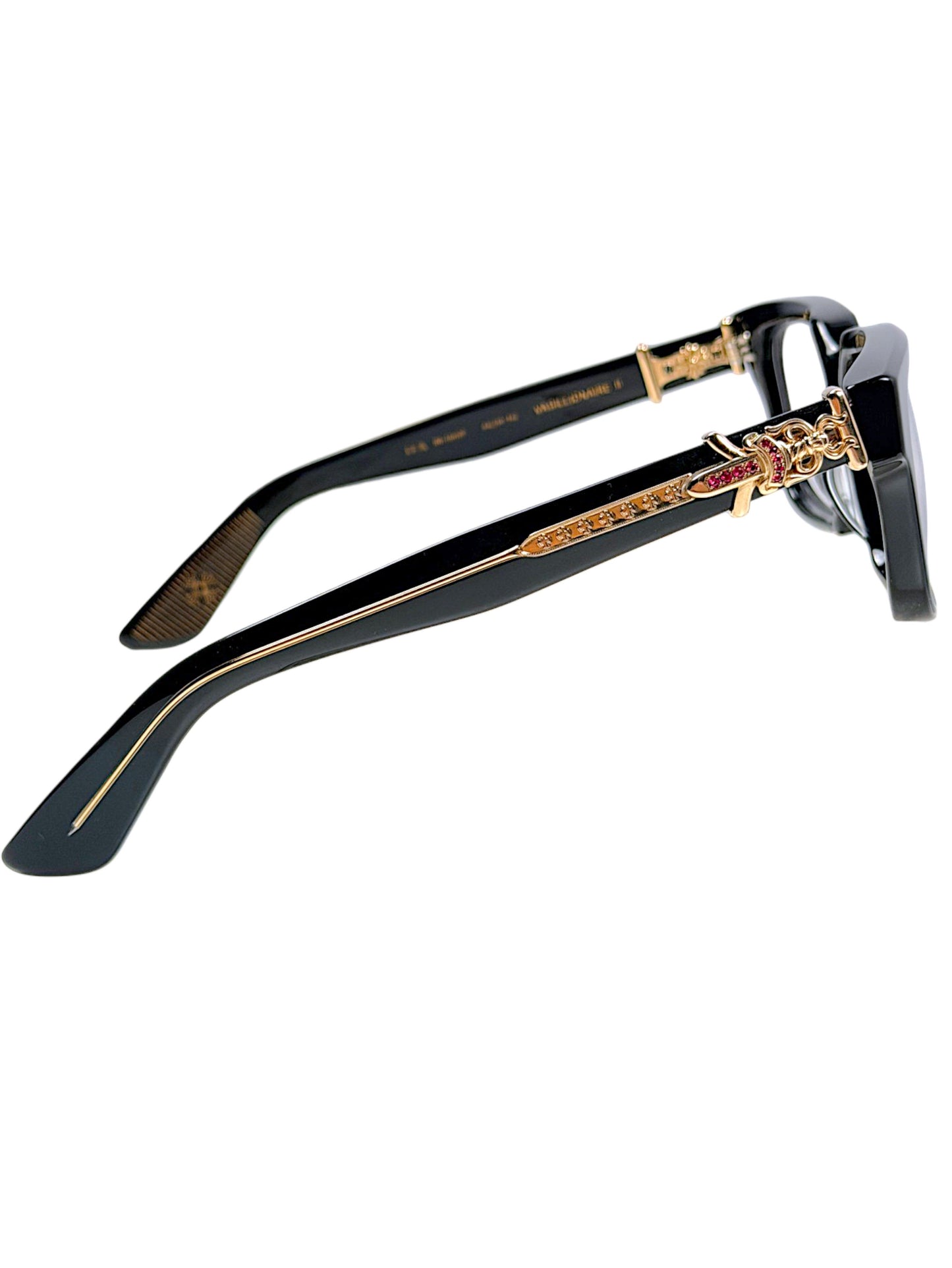 Chrome Hearts Vagillionaire II temple with gold cross floral engraving