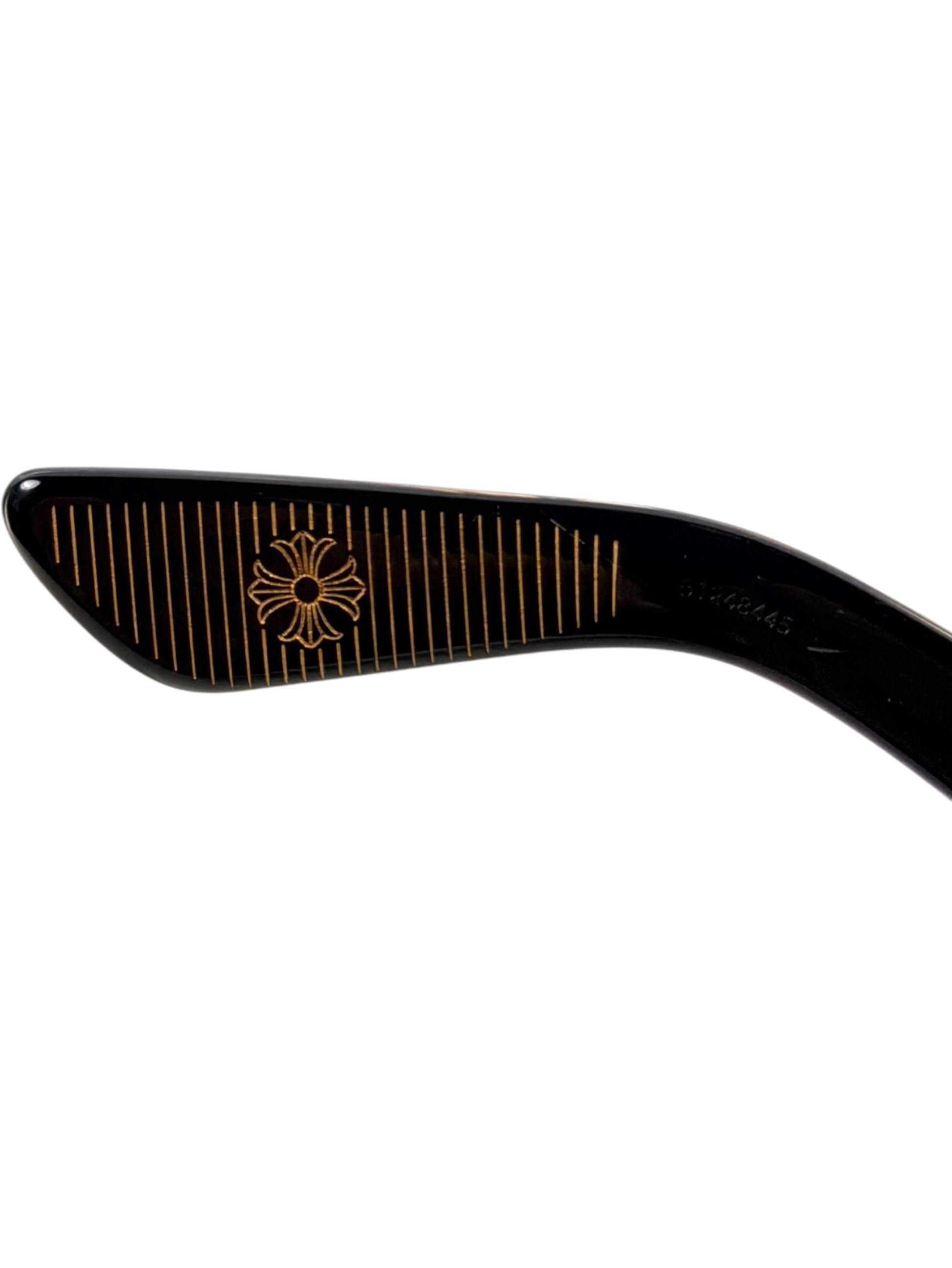 Chrome Hearts gold cross motif engraved on black Vagillionaire II temple tip