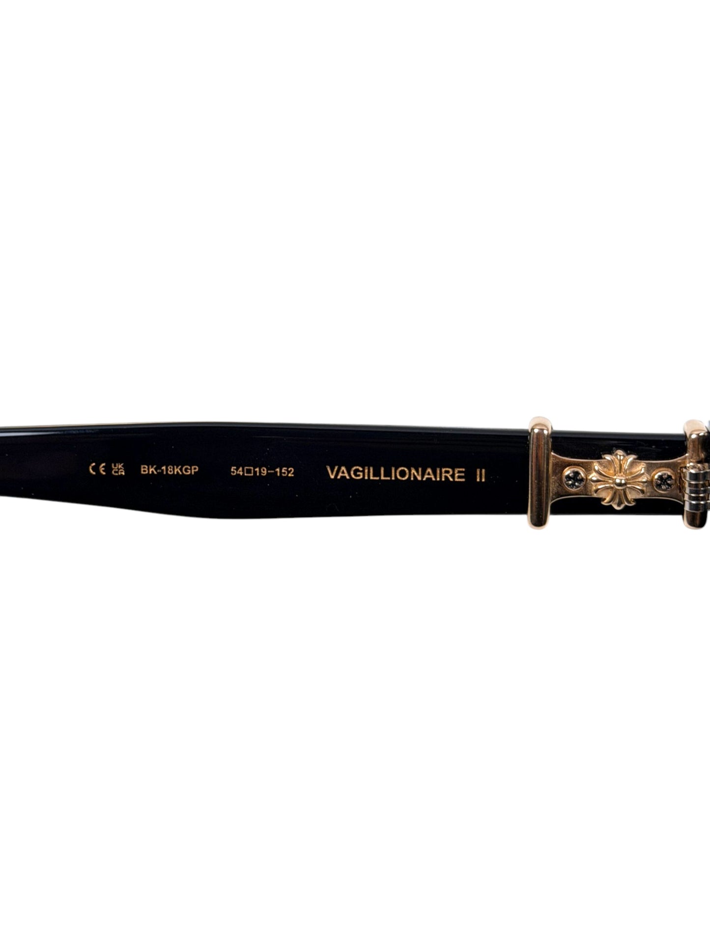 Vagillionaire II BK-18KGP stamp on Chrome Hearts black temple arm