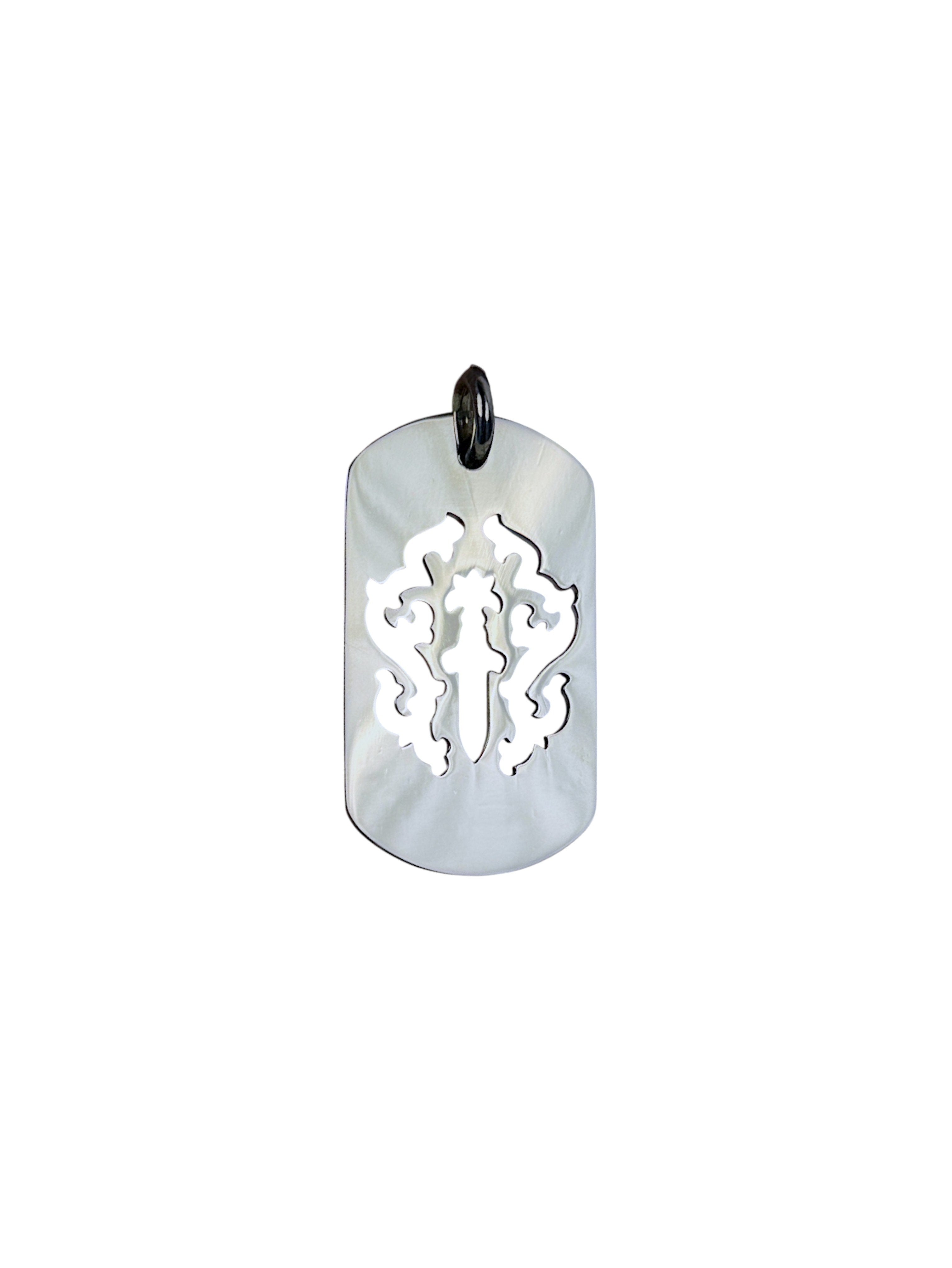 Chrome Hearts Vine Dagger Cutout Dog Tag Pendant Sterling Silver
