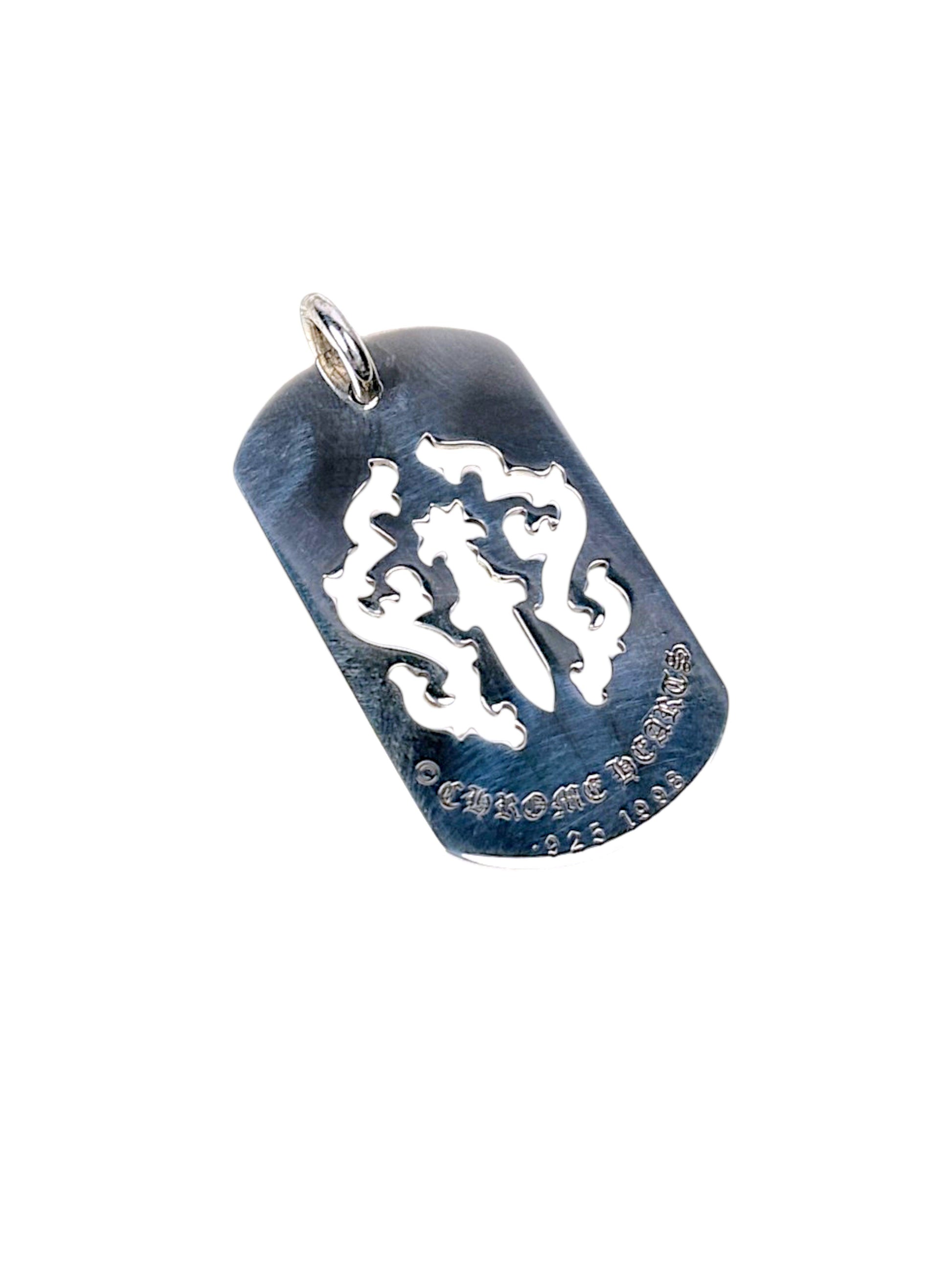 Oxidized .925 Silver Chrome Hearts Dog Tag Dagger Motif