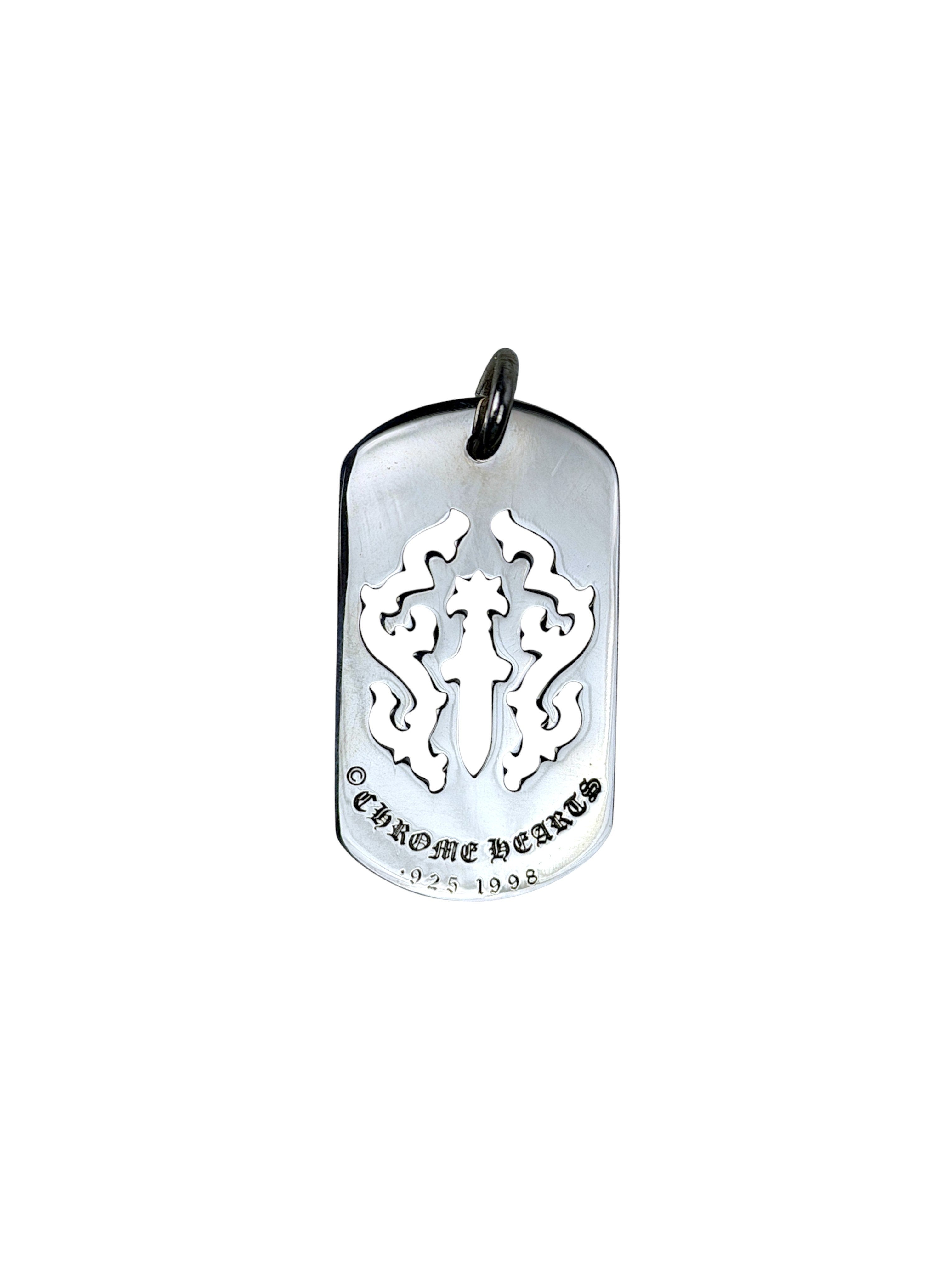 Polished Silver Chrome Hearts Vine Dagger Dog Tag Pendant