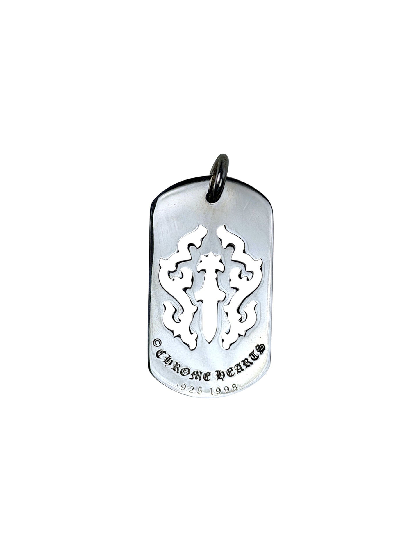 Polished Silver Chrome Hearts Vine Dagger Dog Tag Pendant