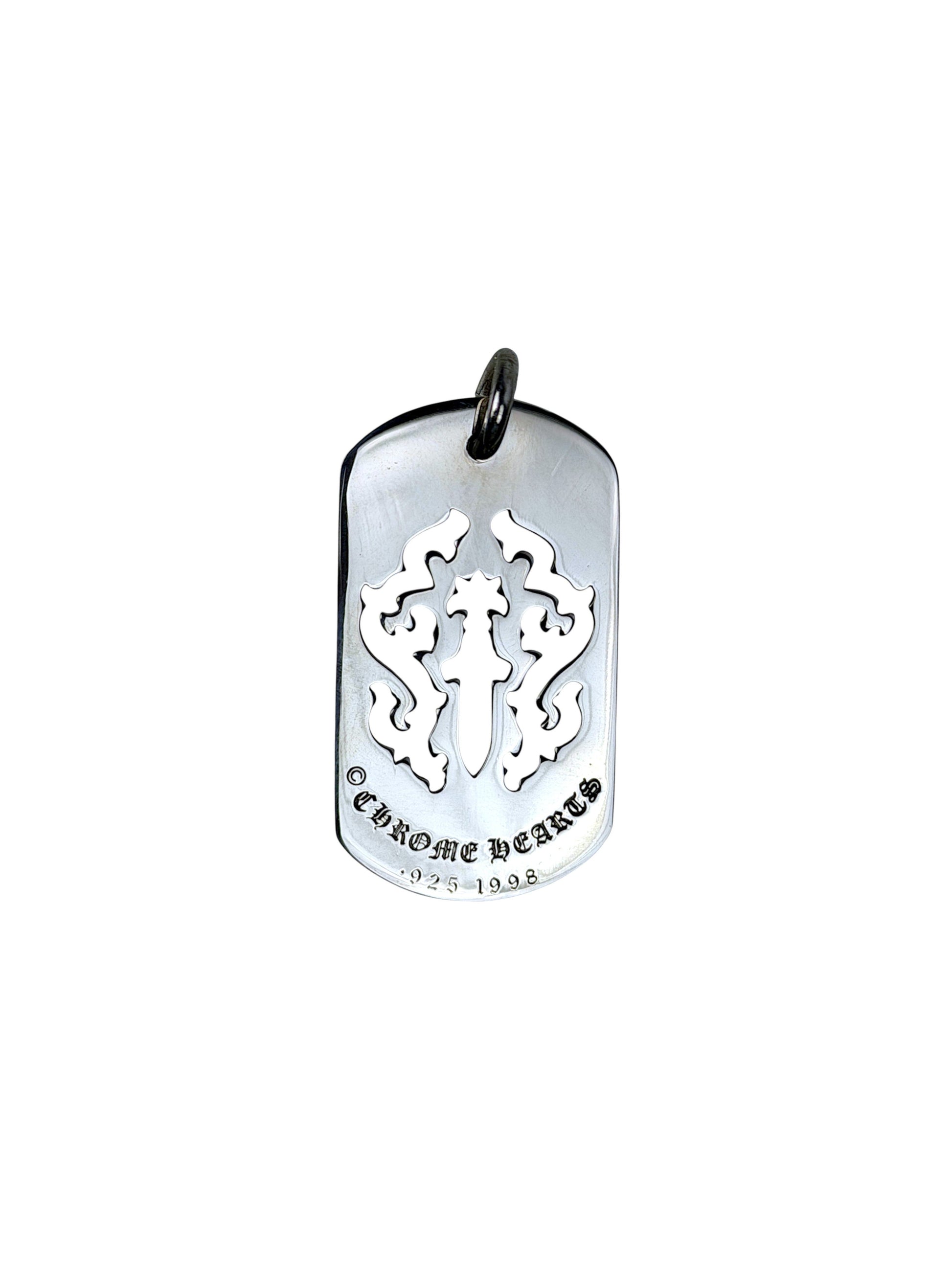 Polished Silver Chrome Hearts Vine Dagger Dog Tag Pendant