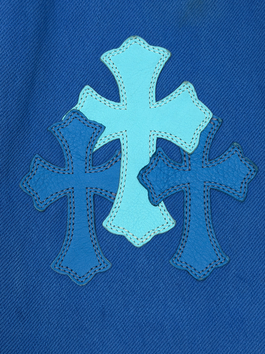 Tonal Blue Calf Leather Cross Patches Chrome Hearts Jeans