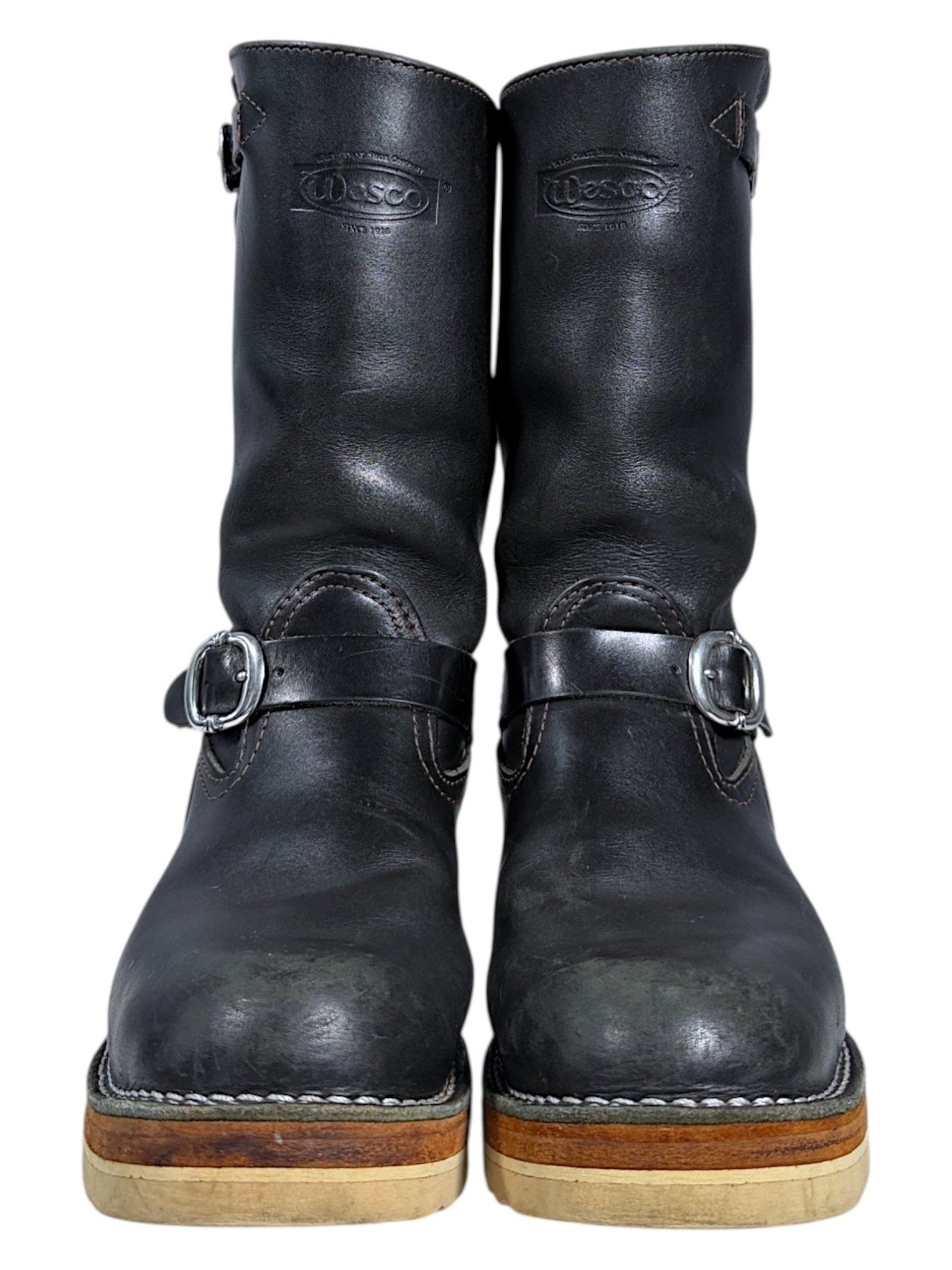 Wesco Logo Embossed Black Leather Boots Chrome Hearts Collaboration