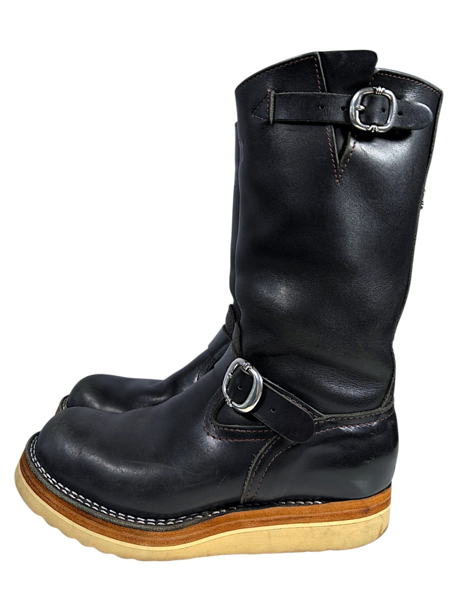 Harness Motorcycle Boots Black Leather Chrome Hearts Wesco Silver Buckle