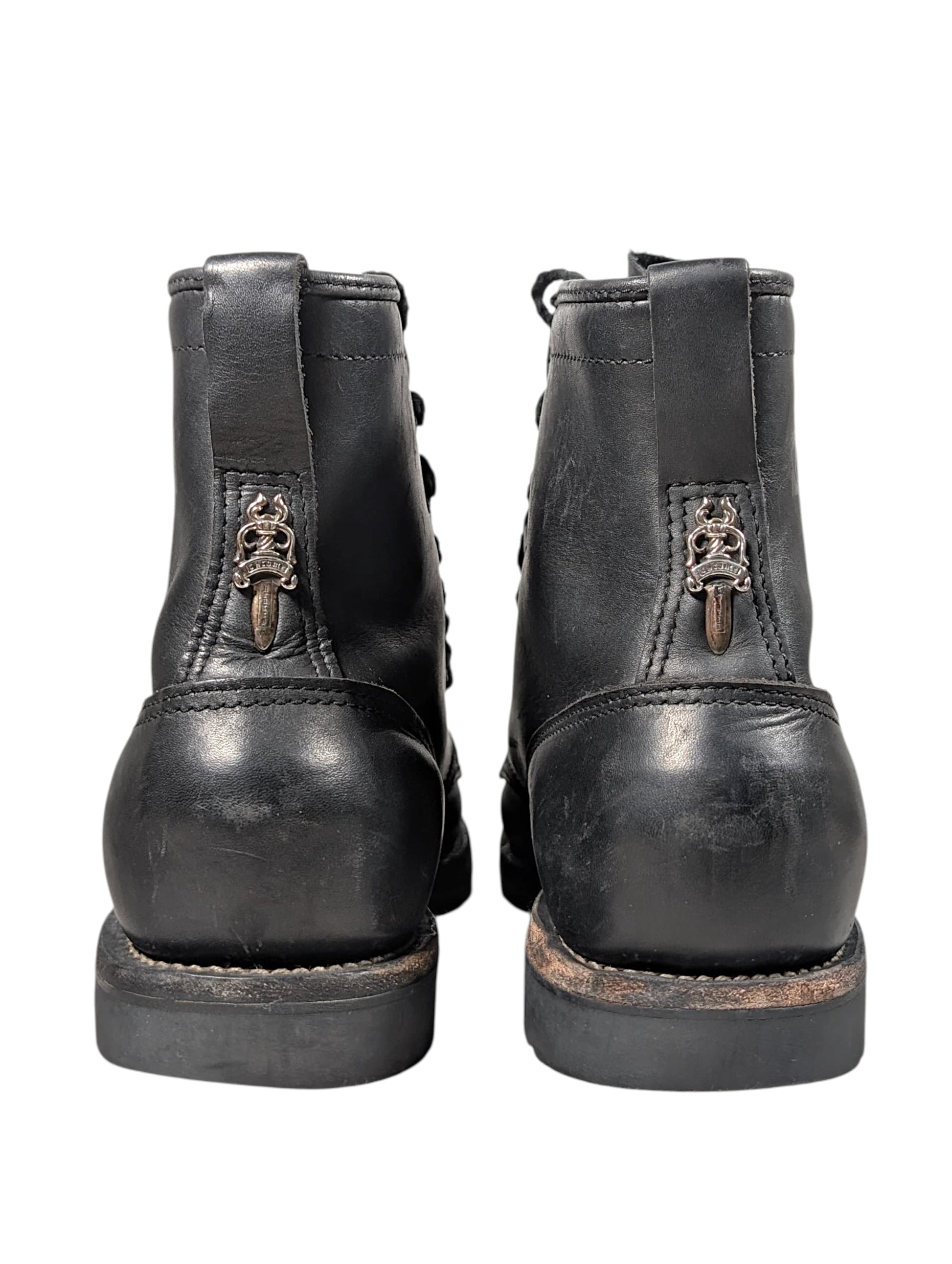 chrome hearts wesco boots leather grain detail black leather fireman chrome hearts