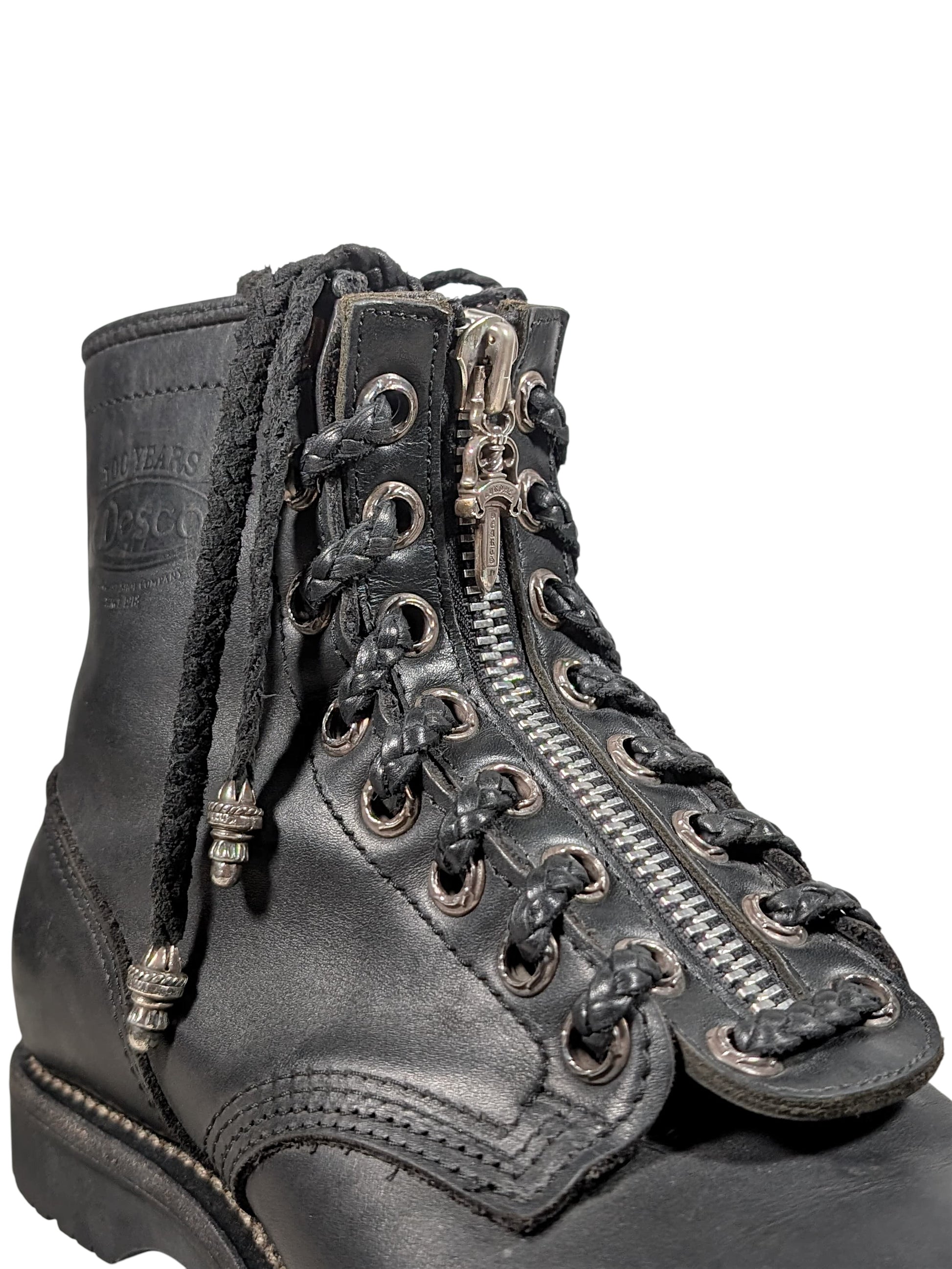 chrome hearts wesco jobmaster boots black leather silver sole detail gothic punk fireman