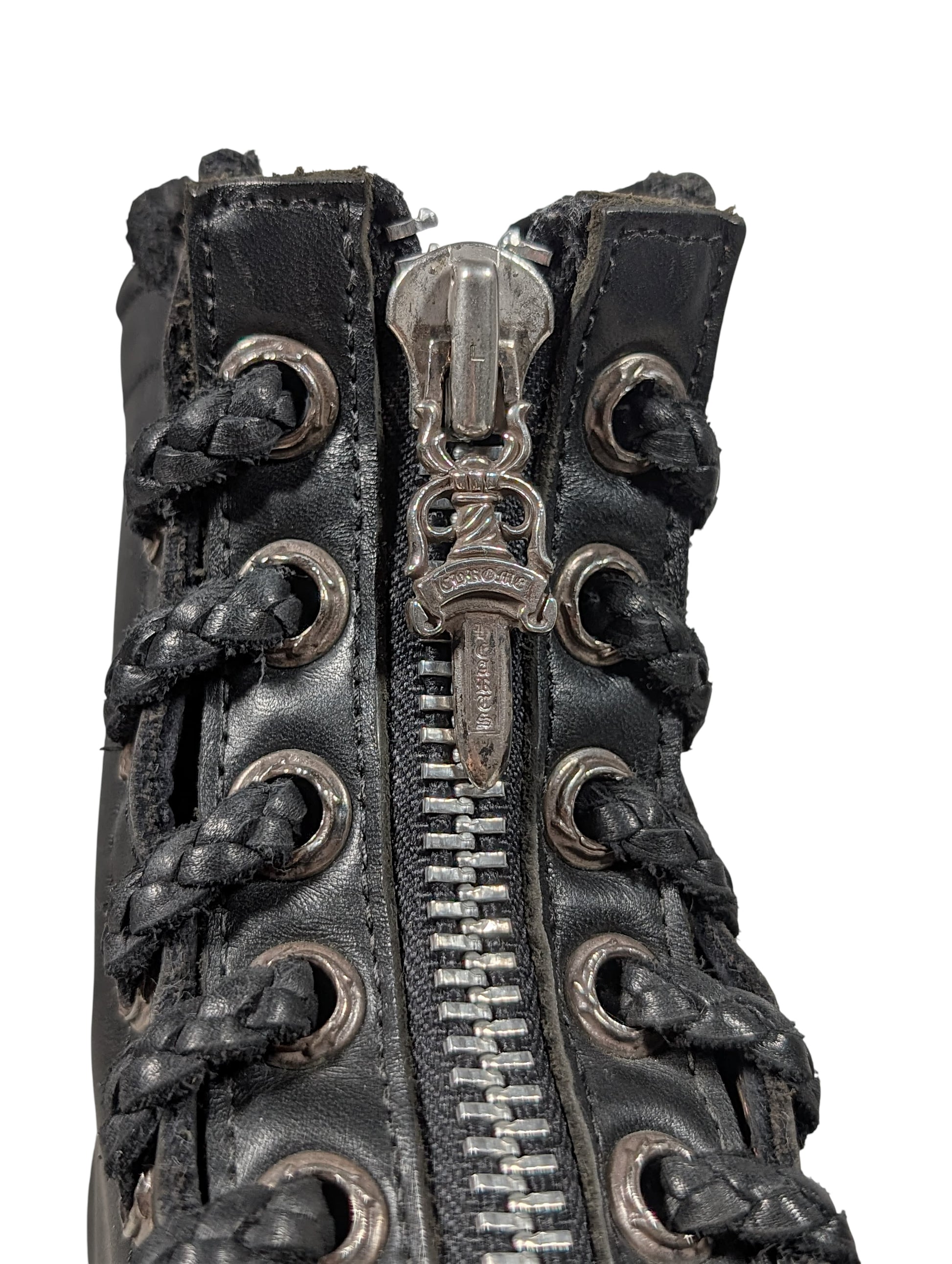 chrome hearts wesco jobmaster boots silver dagger zipper detail black leather collectible boots