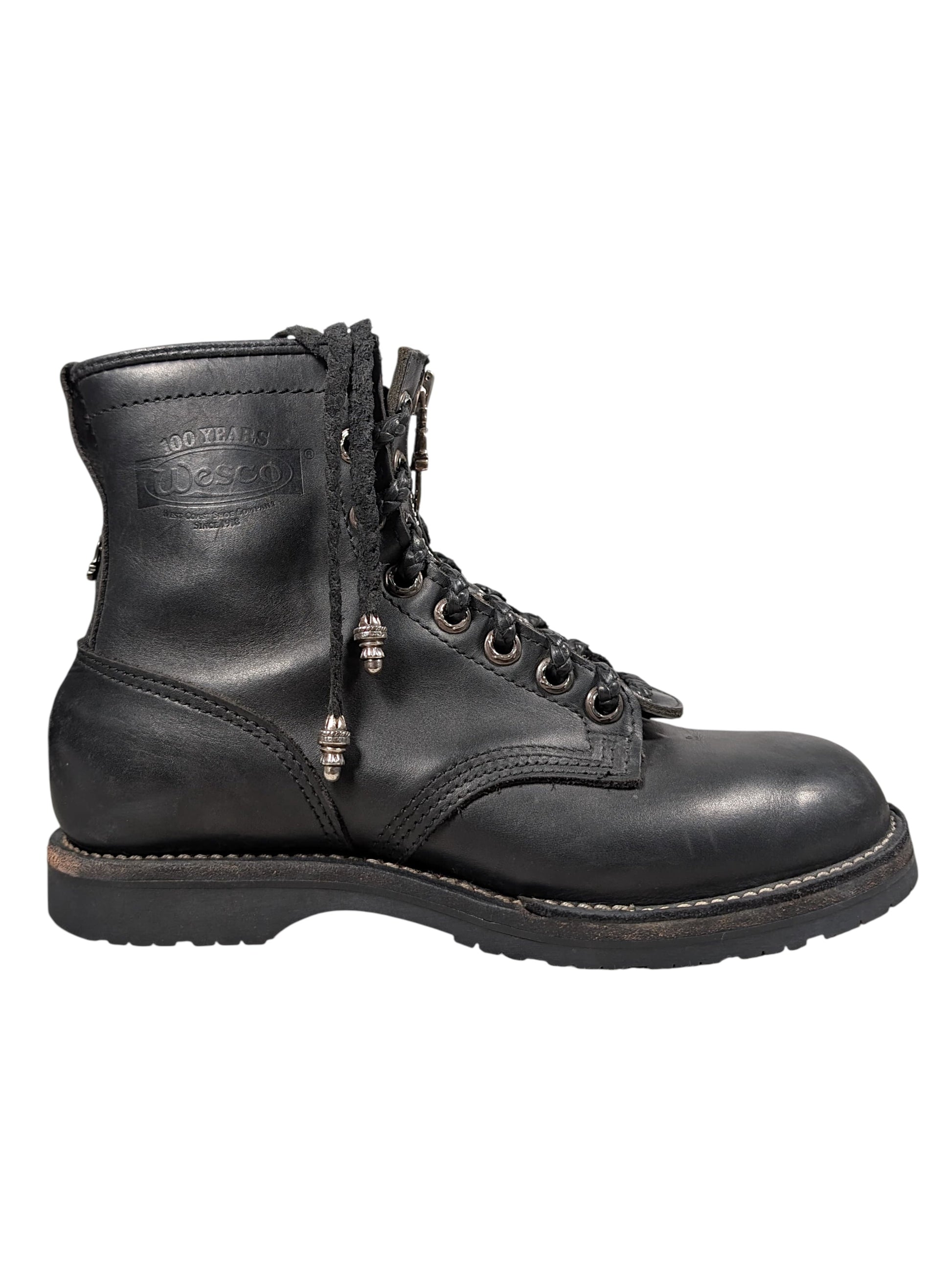chrome hearts wesco jobmaster fireman boots leather silver hardware dagger zipper