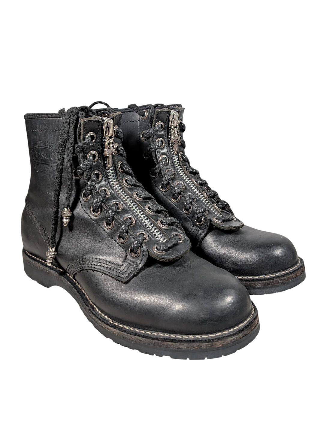 chrome hearts wesco jobmaster boots black leather silver zipper dagger gothic fireman moto