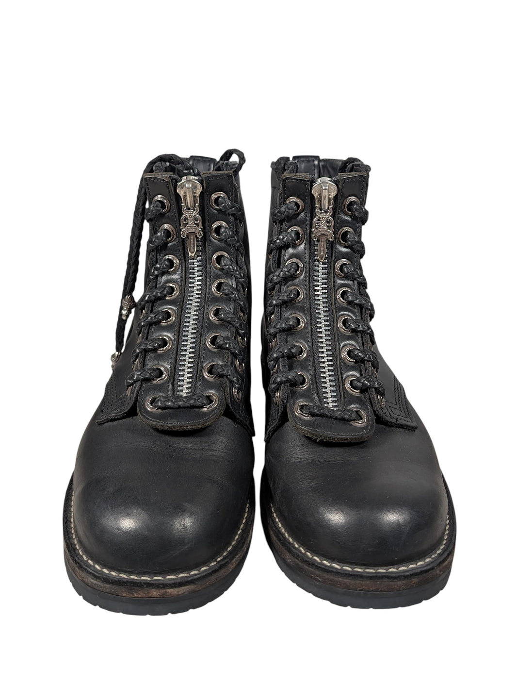 chrome hearts wesco jobmaster boots black leather silver zipper dagger