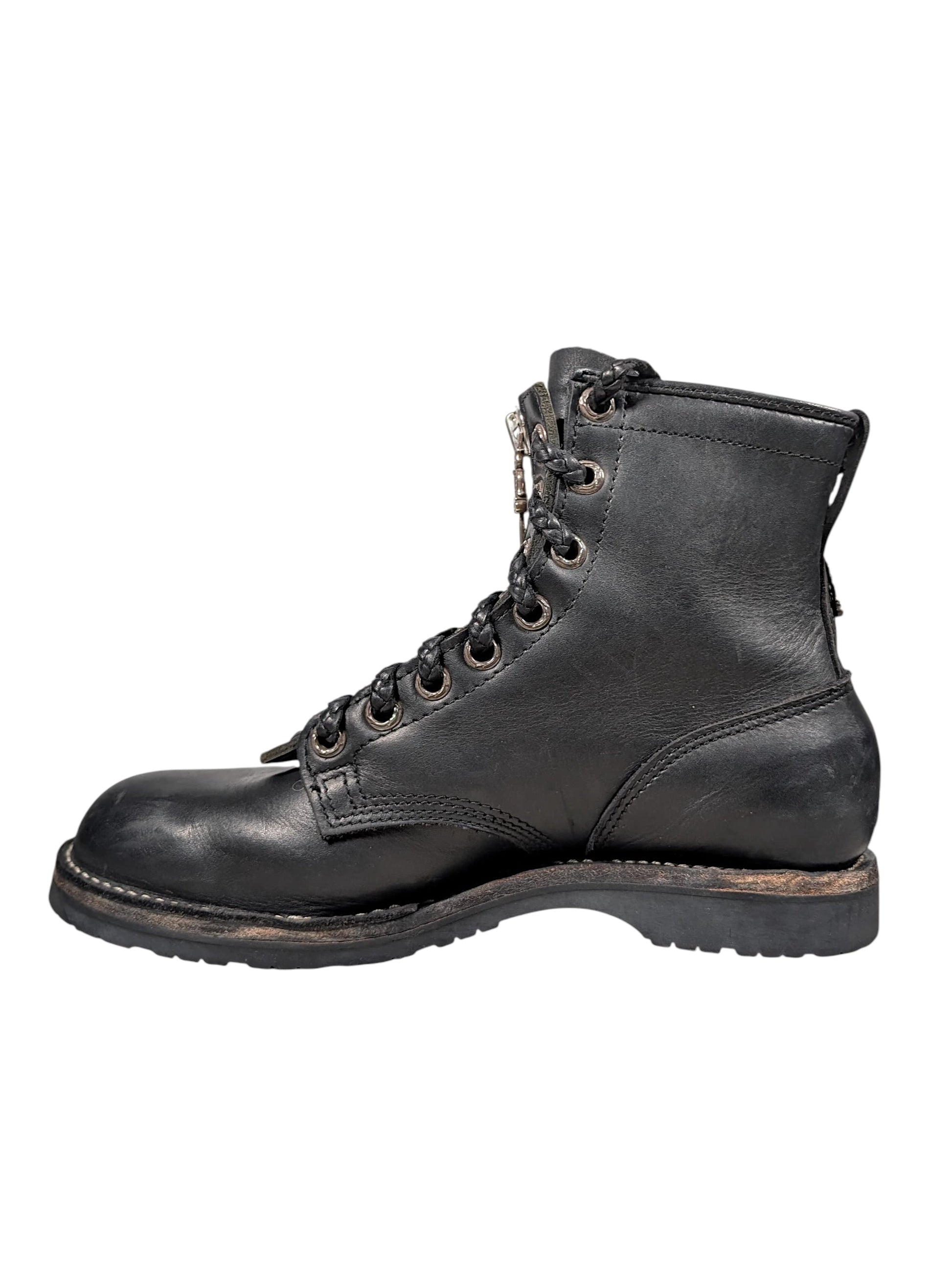 chrome hearts wesco jobmaster boots black leather fireman side view silver dagger zipper