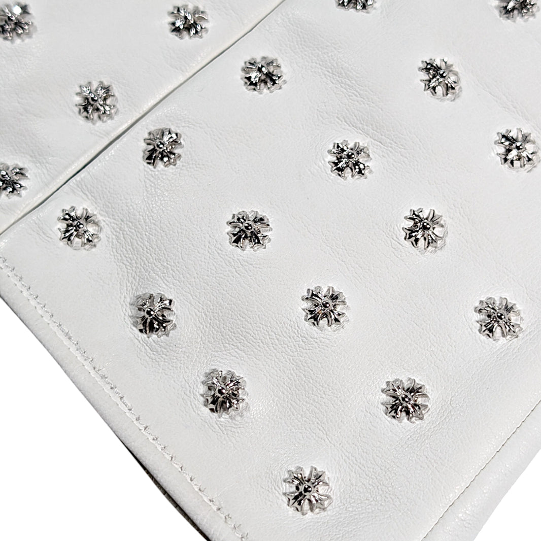 Chrome Hearts Leather & Silk Leather Gloves w/ flooded CH Plus Silver Studs Verified YP Collective