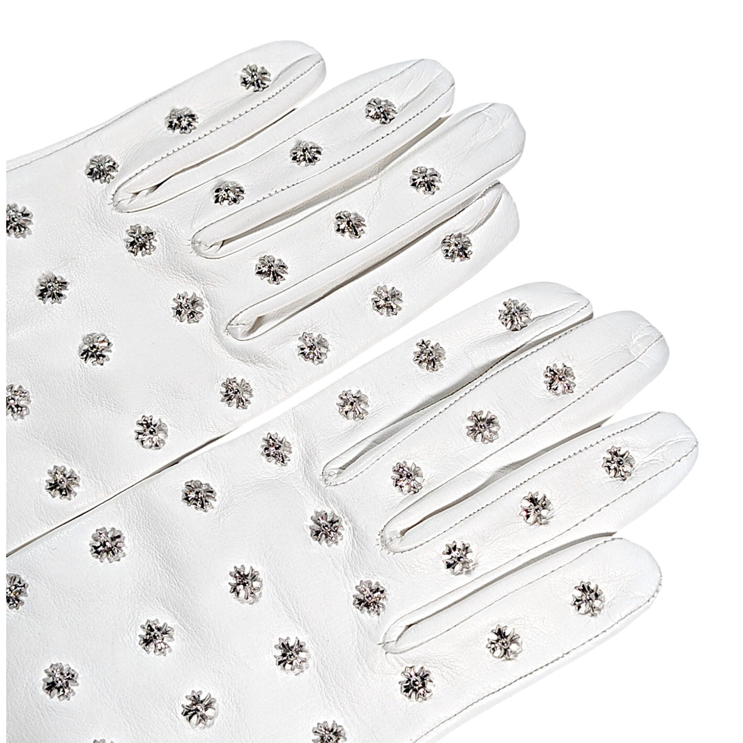 Chrome Hearts Leather & Silk Leather Gloves w/ flooded CH Plus Silver Studs Sterling Silver Hardware