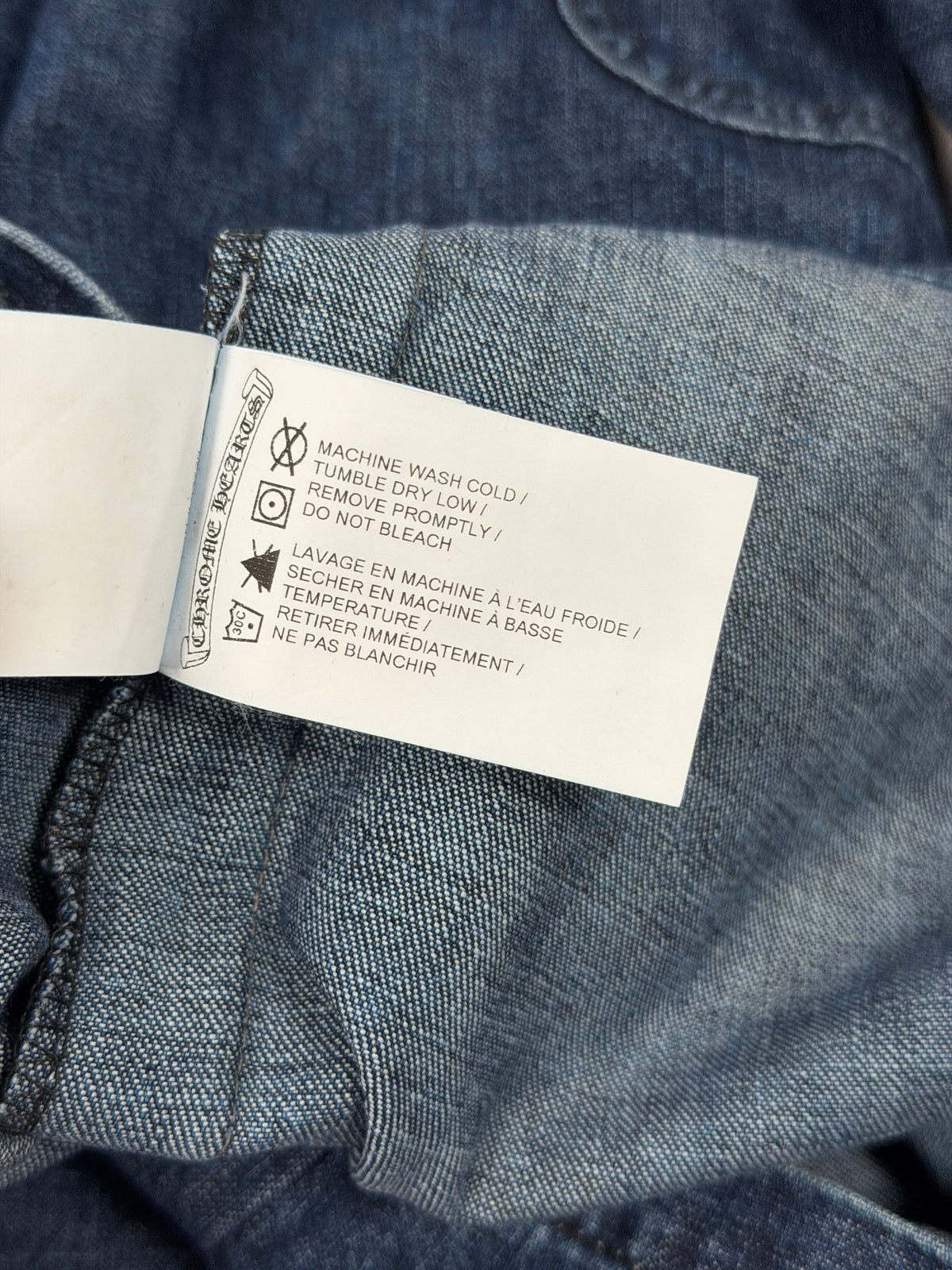 Washed Blue Cotton Denim Chrome Hearts Work Dog Button Up