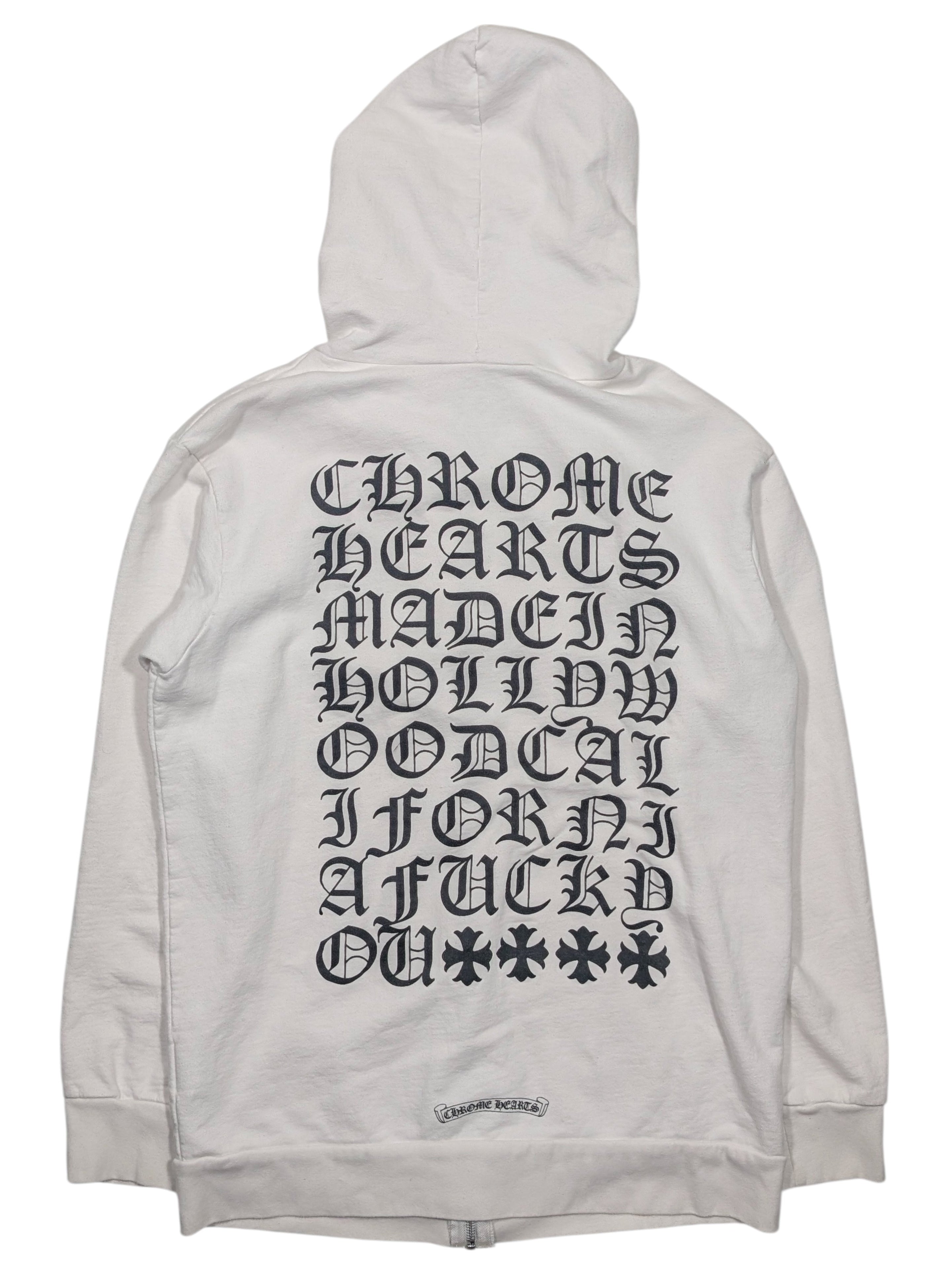 White Fuck You Dagger Zip Up Hoodie by Chrome Hearts | YP Collective