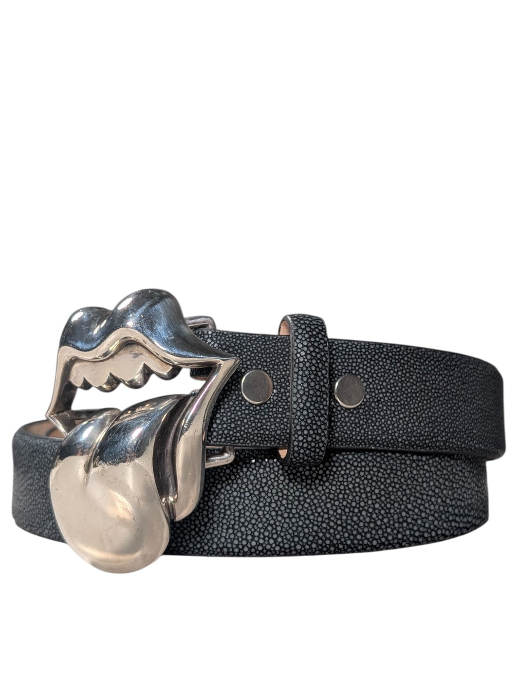 AMAL Exotic Caviar Stingray Leather Belt Strap Sterling Silver Hardware