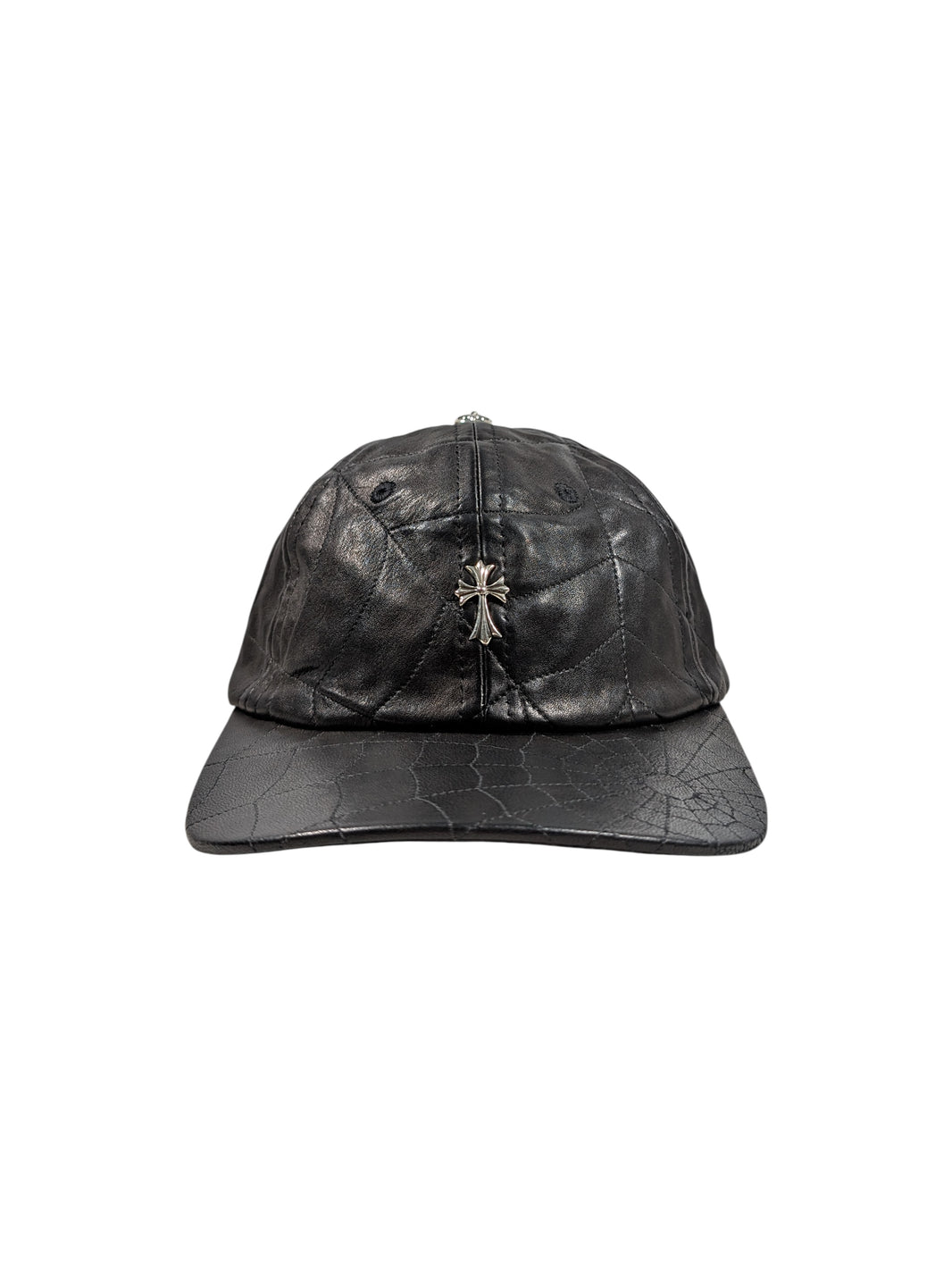 chrome hearts spiderweb leather trucker hat black mesh silver cross patch rare collectible