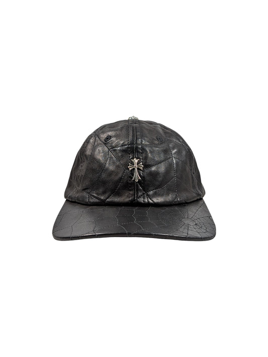 chrome hearts spiderweb leather trucker hat black mesh silver cross patch rare collectible