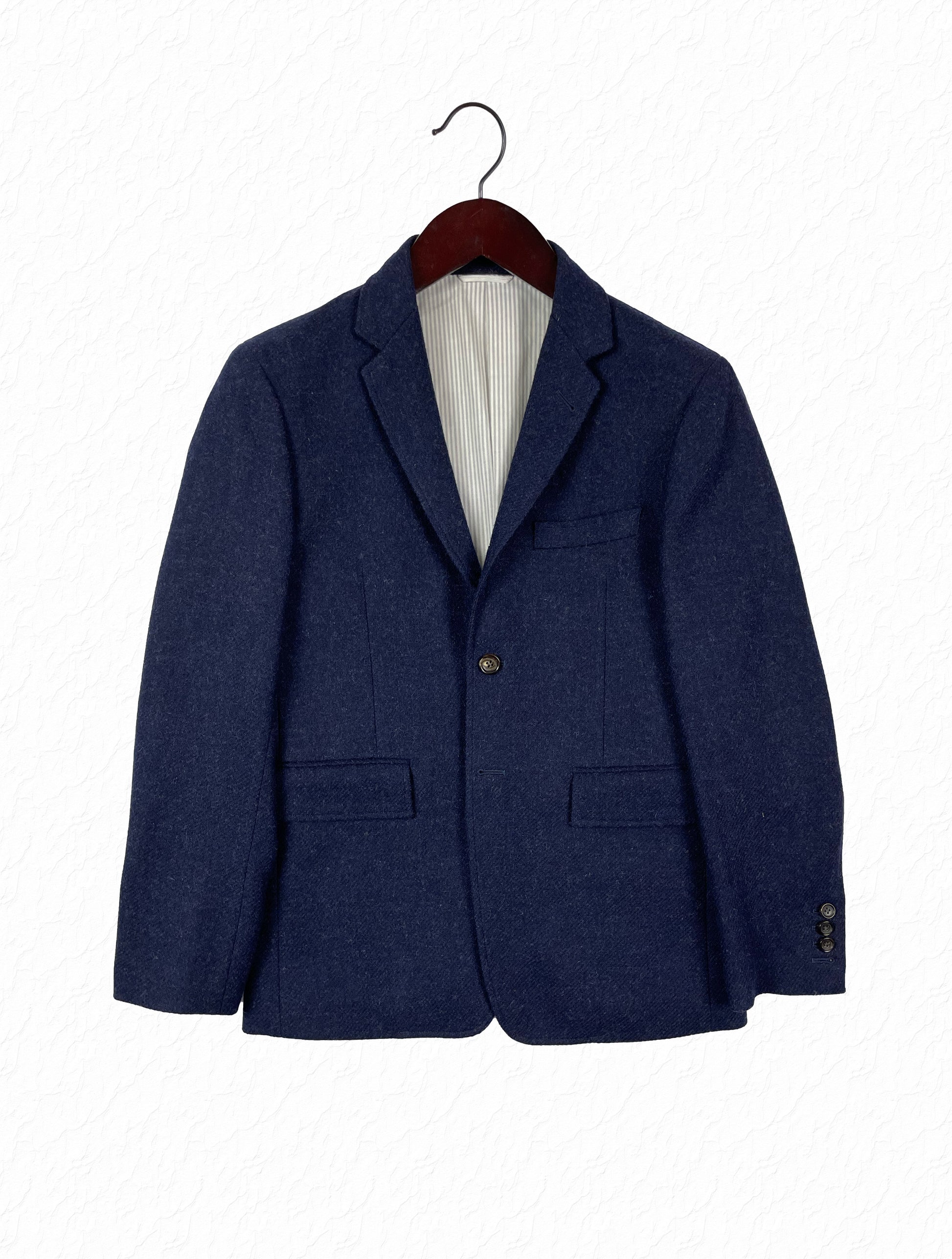Thom Browne navy tweed wool sport coat with notch lapel