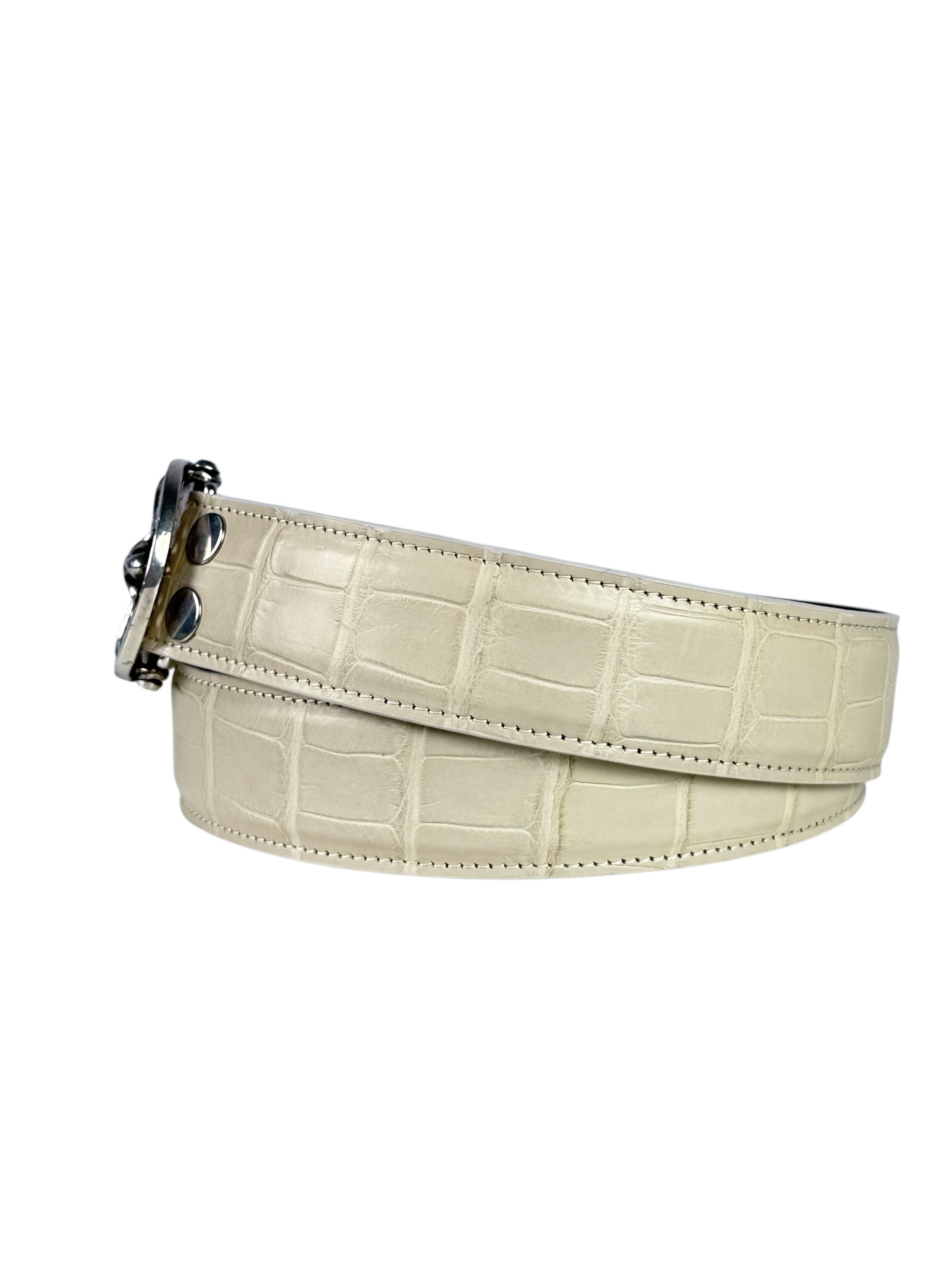 Cream crocodile belt strap with AMAL two snap button buckle system