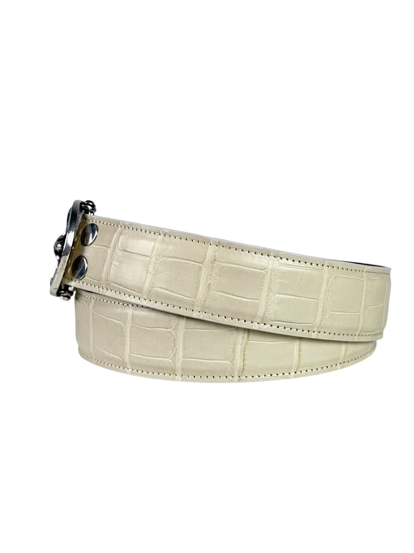 Cream crocodile belt strap with AMAL two snap button buckle system