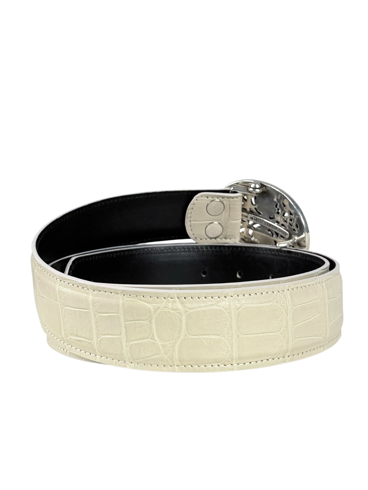 Exotic crocodile leather belt strap by AMAL in matte cream