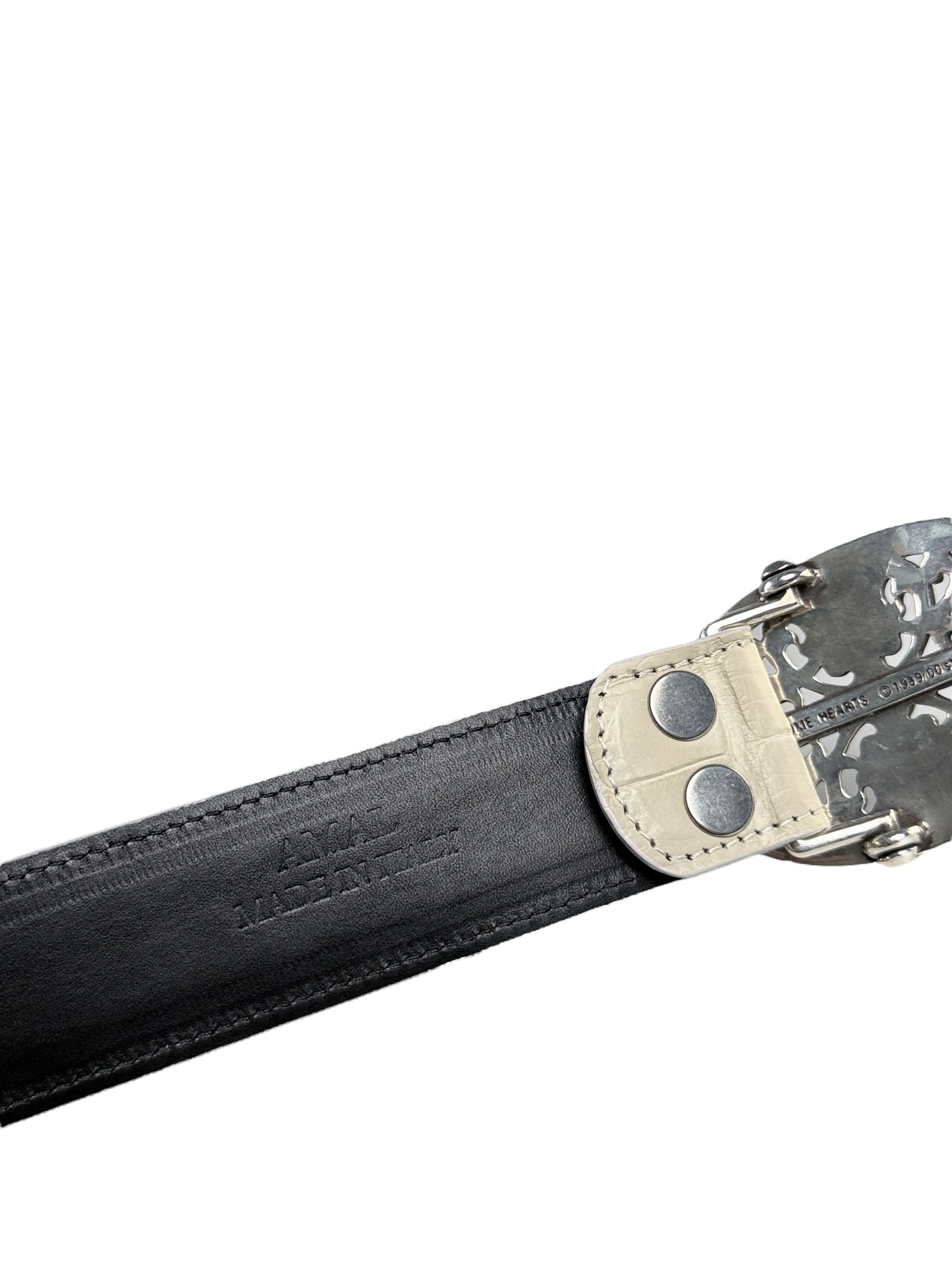 AMAL V2 belt strap shown with Chrome Hearts oval cross buckle