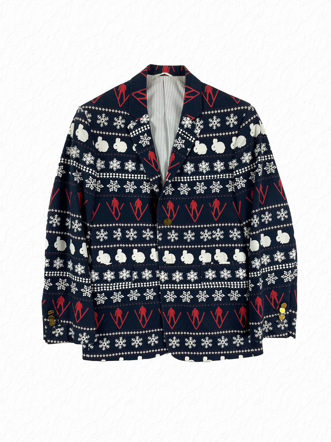 Thom Browne Colette ski fair isle sport coat in navy cotton canvas
