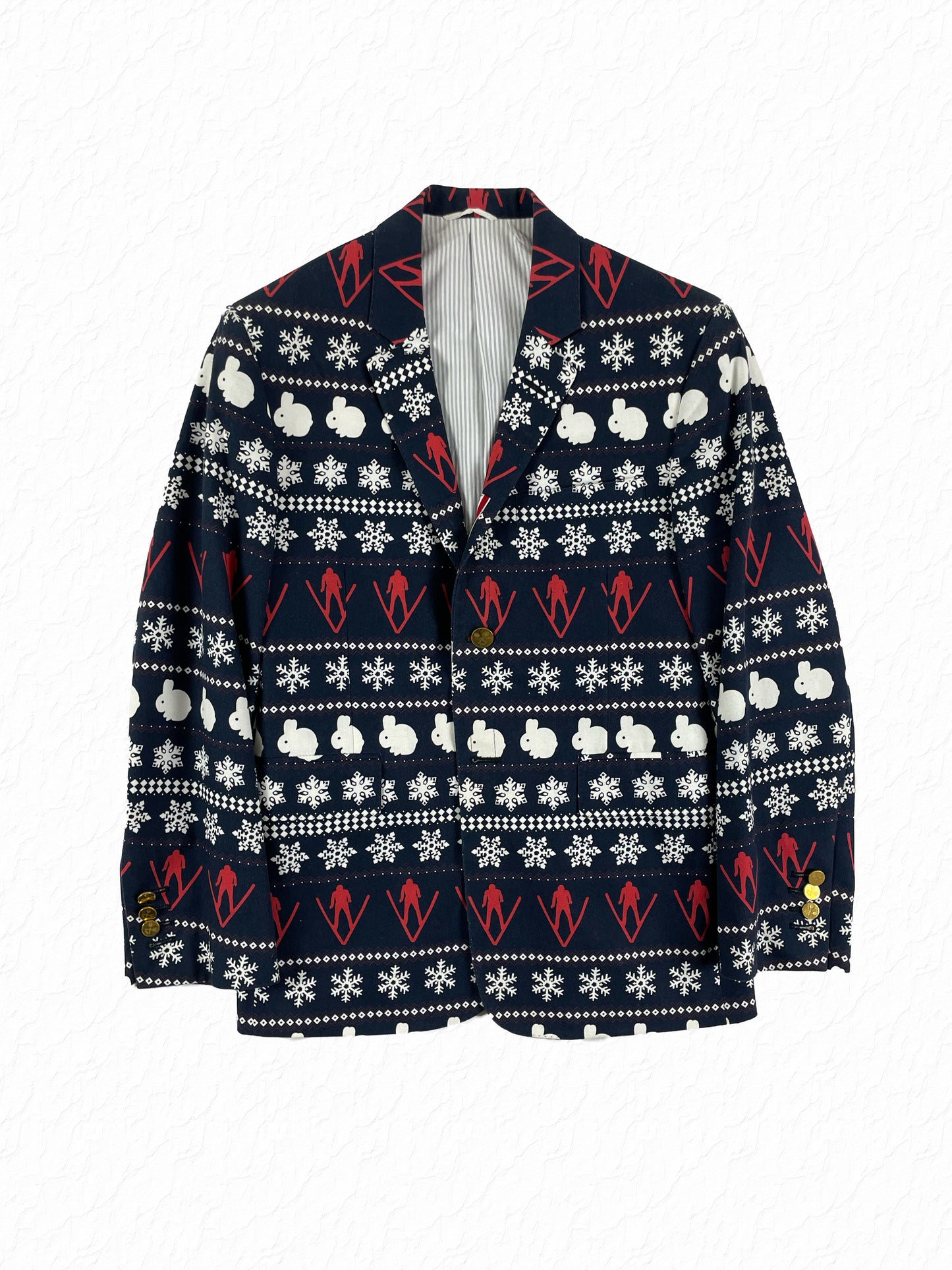 Thom Browne Colette ski fair isle sport coat in navy cotton canvas