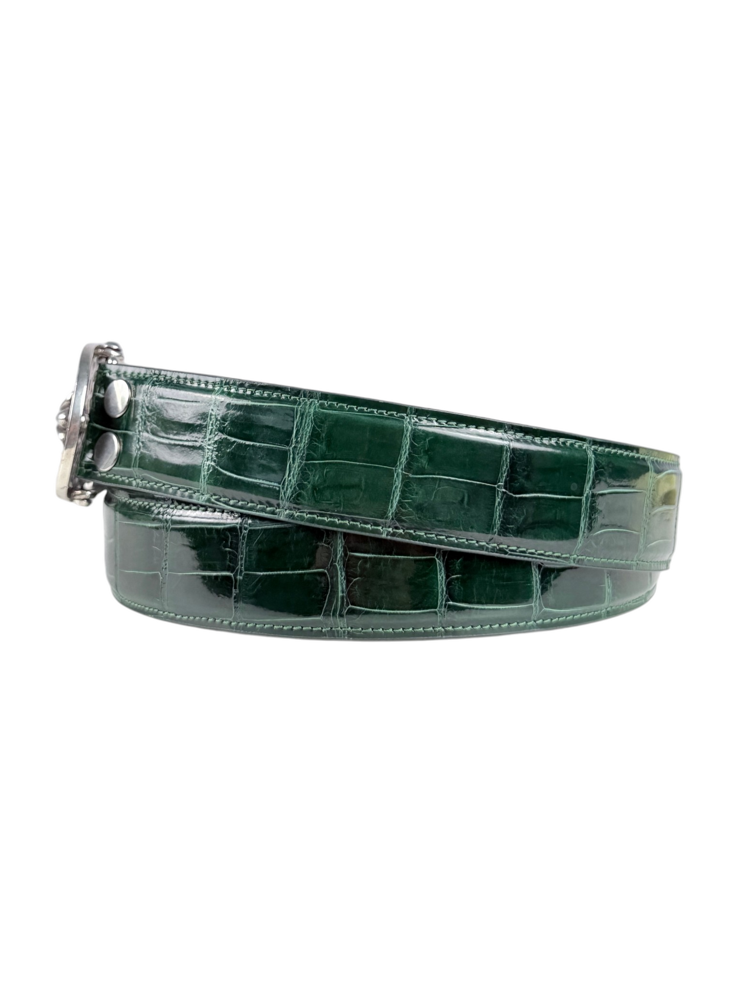 Emerald crocodile belt strap with AMAL two snap button buckle system