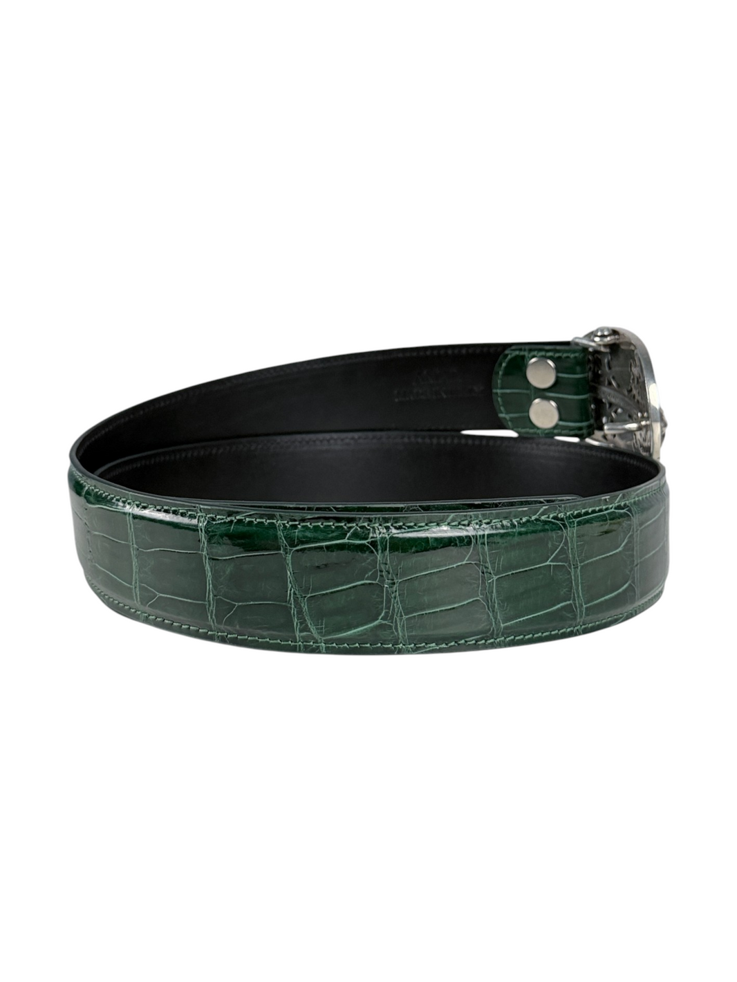 Crocodile belt strap AMAL glossy emerald patterned leather