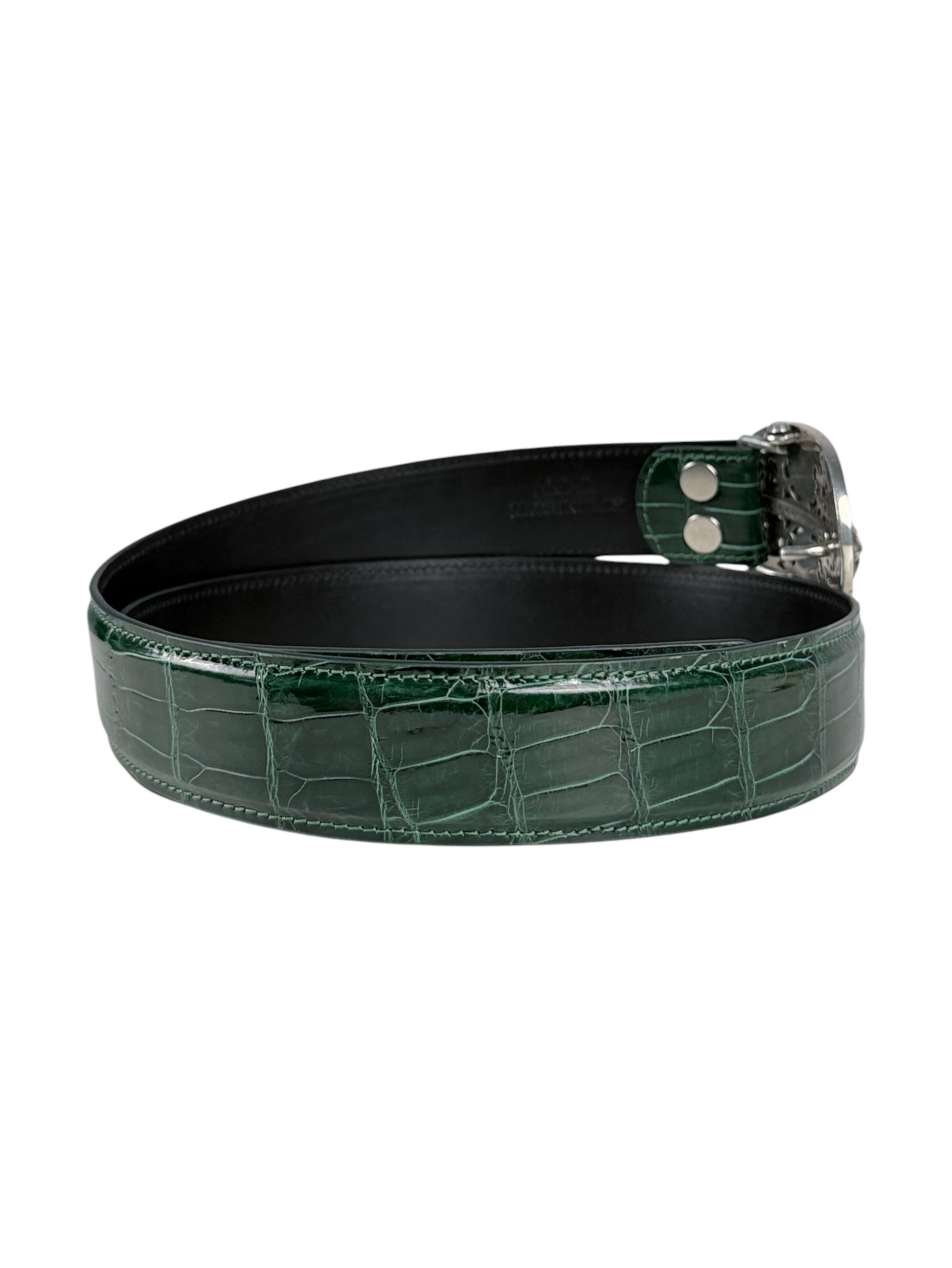 Crocodile belt strap AMAL glossy emerald patterned leather