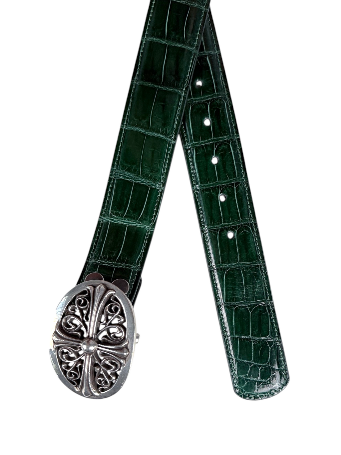 Emerald crocodile belt strap AMAL handmade in Italy exotic leather